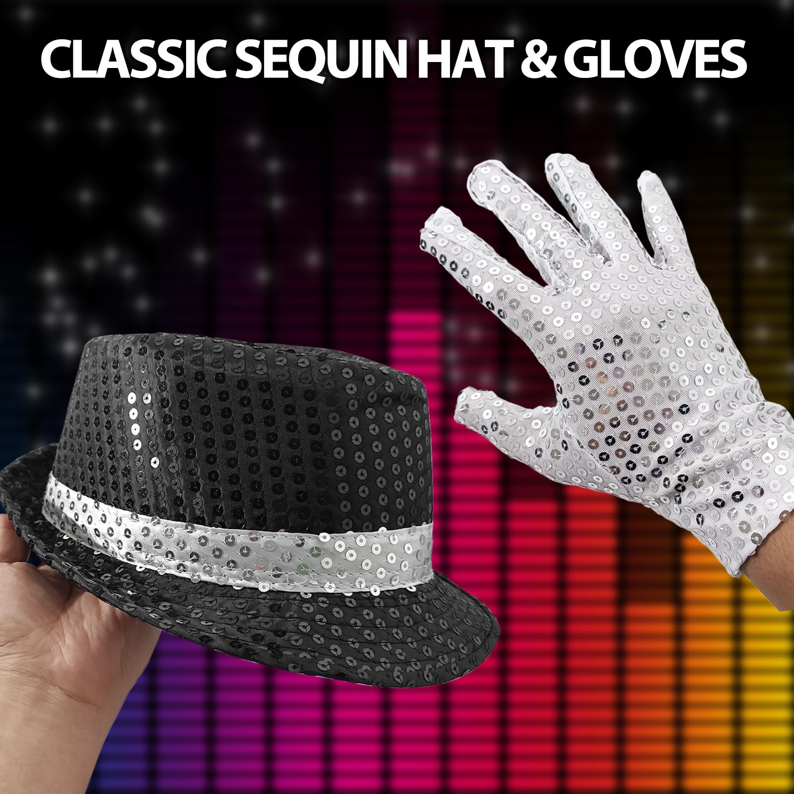 CiviLight Pop Star Costume Rock Super Star Cosplay Accessories Halloween Famous Singer Outfit Sunglasses Fake Microphone Sequin Hat Gloves