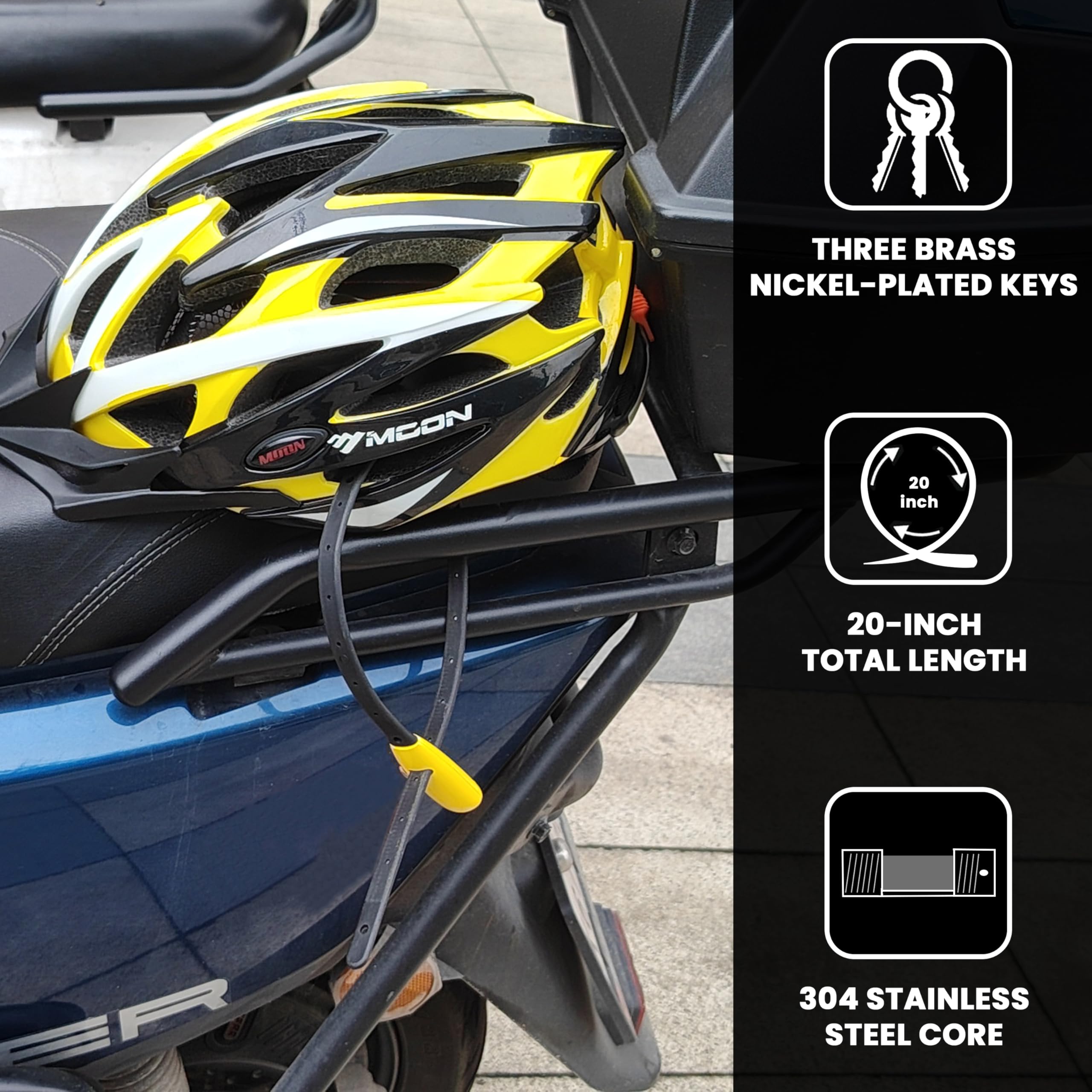 Lucchetto con chiusura a zip con 3 chiavi, 50,8 cm (2 set, nero + giallo), in acciaio inox, per biciclette, cancelli, passeggini, bagagli, frigoriferi e recinzioni