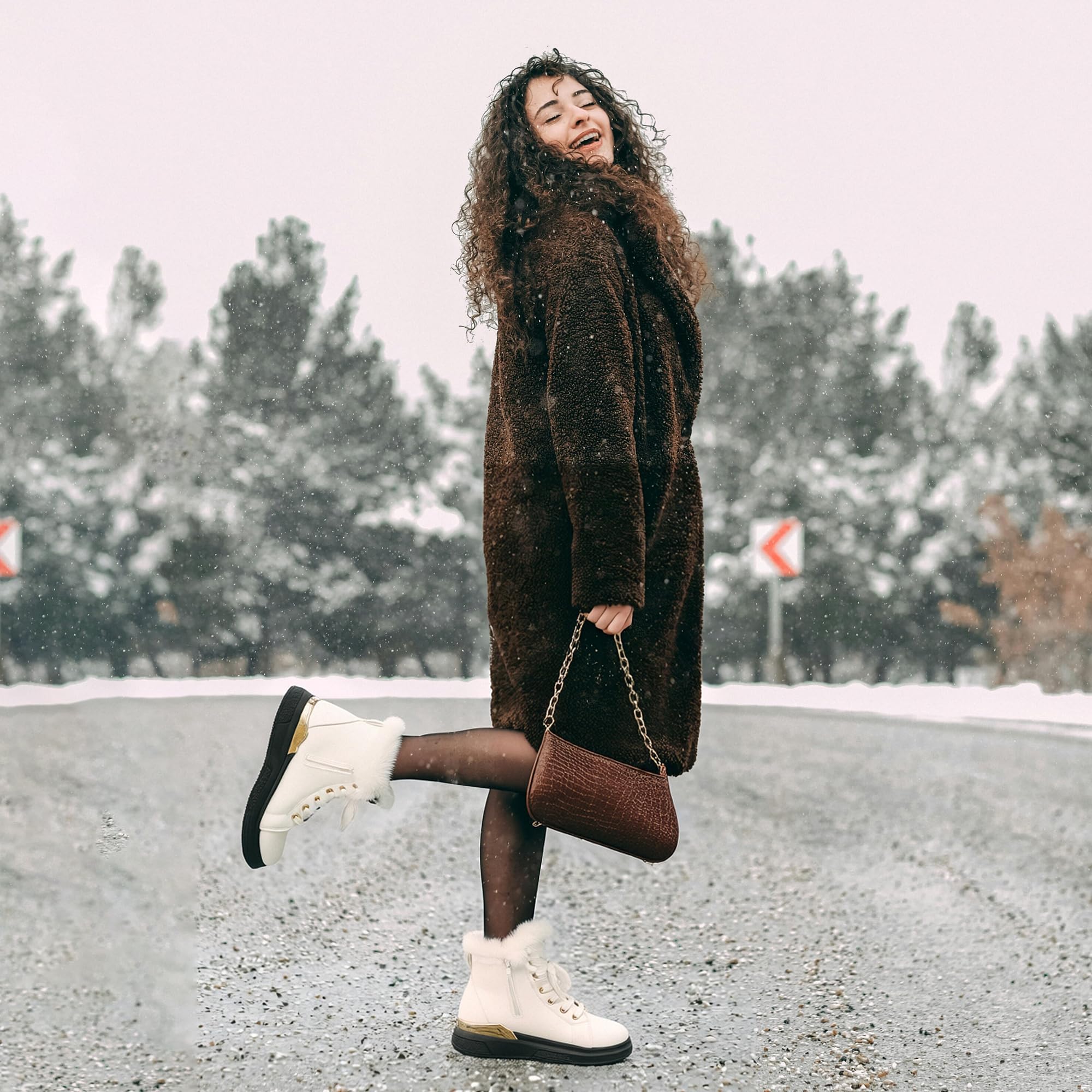 GLAMORA Caldi stivali invernali da donna – scarpe da ginnastica antiscivolo con fodera in pelliccia sintetica, cerniera interna, impermeabili, comodi stivaletti, scarpe con lacci per l'esterno