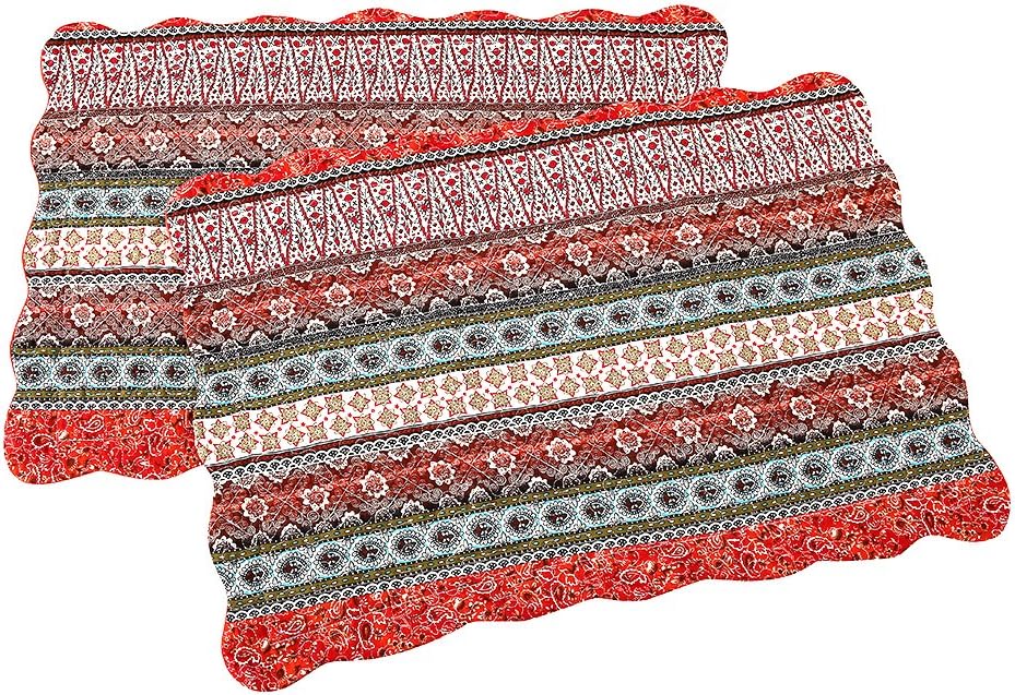 NEWLAKE Green Bohemian Floral Style Cotton Throw Pillow Covers (2 Pieces, 18X18 Inch)