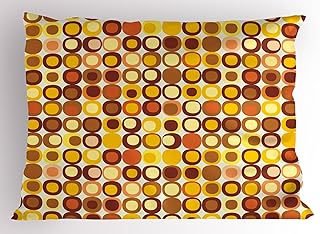 Ambesonne Mid Century Pillow Sham, Retro-Themed Styled Round Edged Square Pattern in Old Earth Tones, Decorative Standard Size Printed Pillowcase, 26