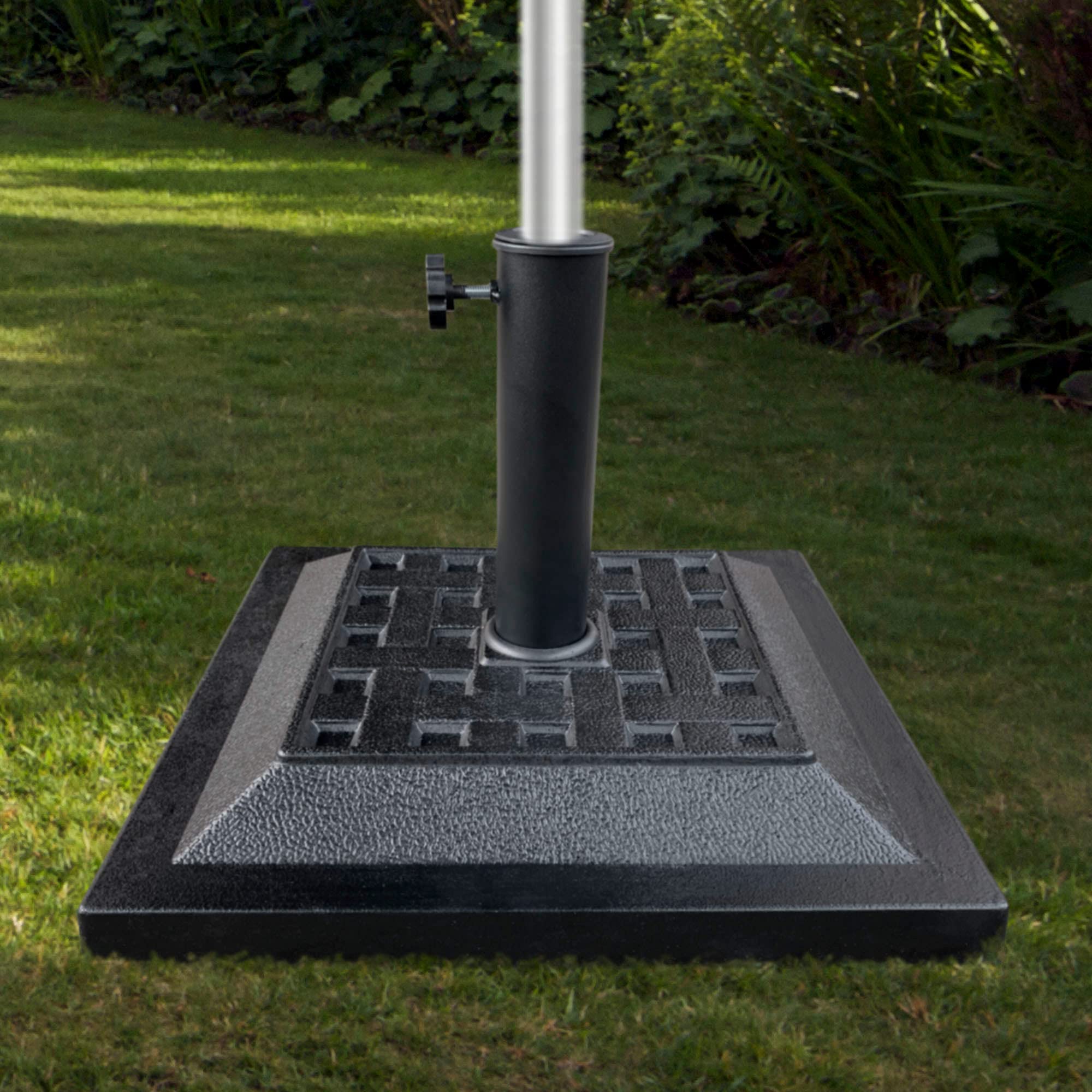 AKTIVE Supporto per ombrellone, base per ombrellone, palo da 38-48 mm, 44x44x33 cm, nero, materiale in poliresina, base per ombrellone da giardino, quadrata, 12 kg, Giardino