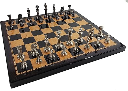 Miniatura 2 de Juego de ajedrez clásico Staunton de bronce antiguo y plata de latón real, tamaño King de 3 38 pulgadas, con tablero de color nogal oscuro de 18