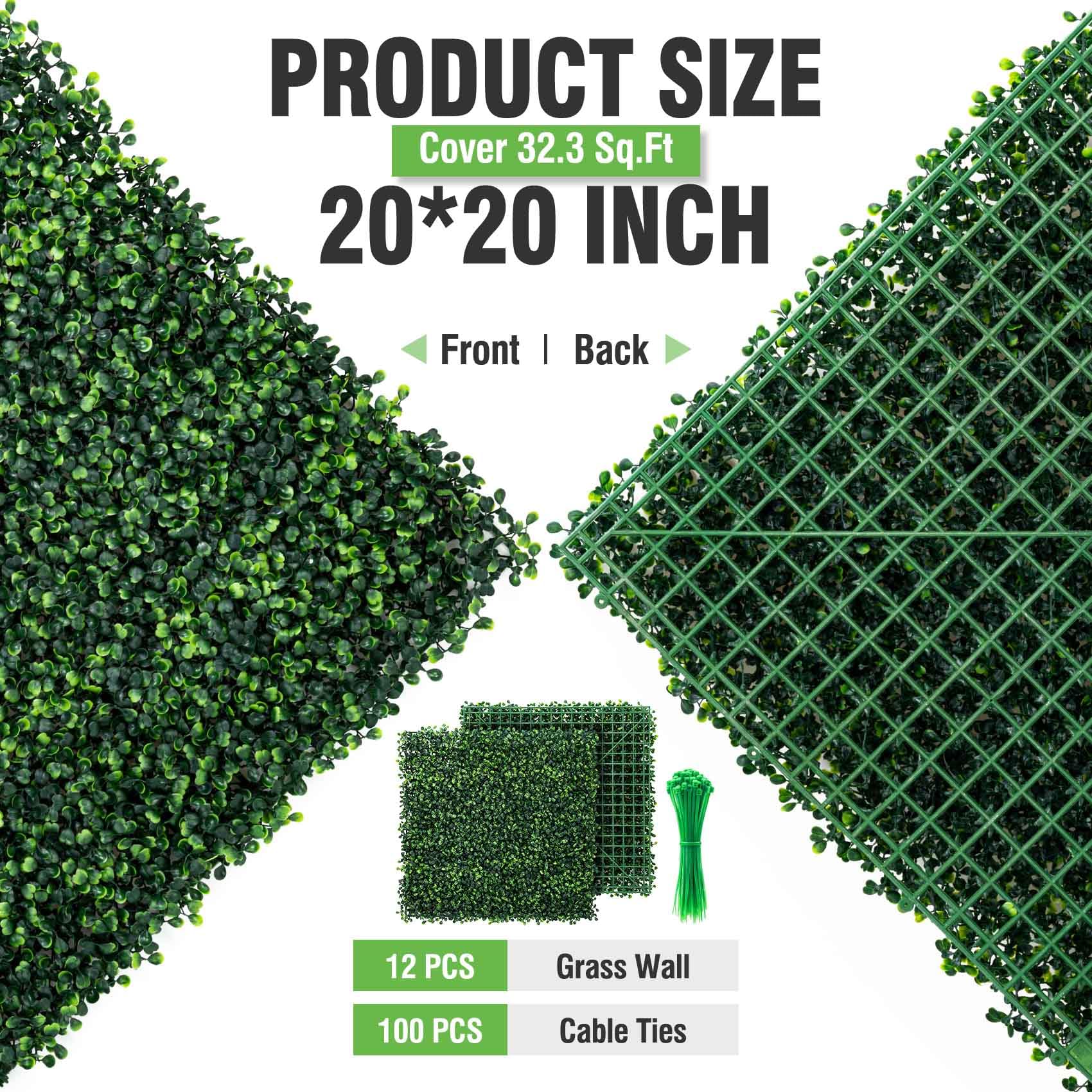 KASZOO 12 sztuk 50 cm x 50 cm sztuczne bukszpanowe panele na trawę Topiary żywopłot, ochrona przed promieniowaniem UV, ochrona prywatności, sztuczny bukszpan, do użytku na zewnątrz, wewnątrz, do ogrodu, na ogrodzenie, podwórko, ściany zieleni