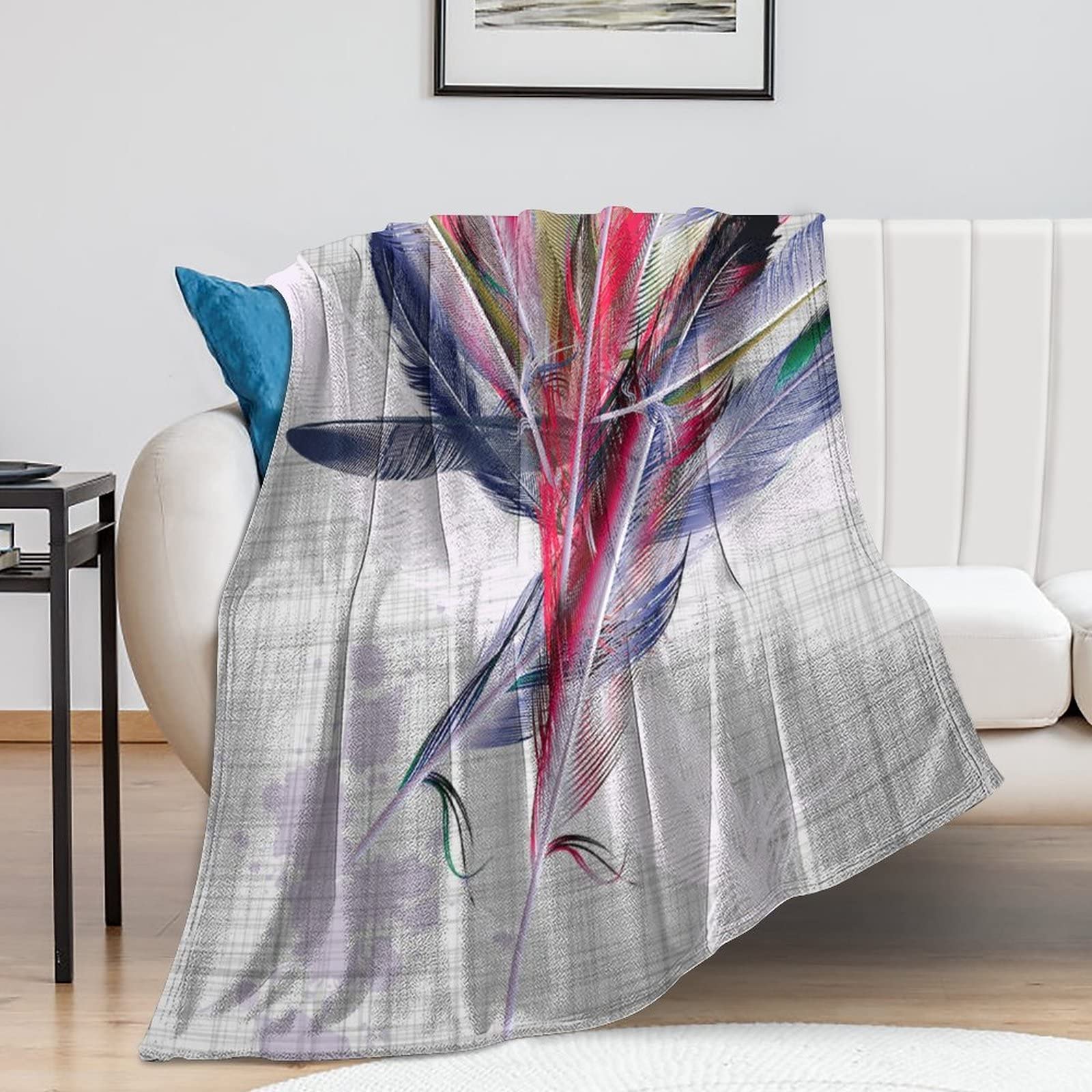Couverture de lit en flanelle rustique aux plumes vertes 127x152 cm