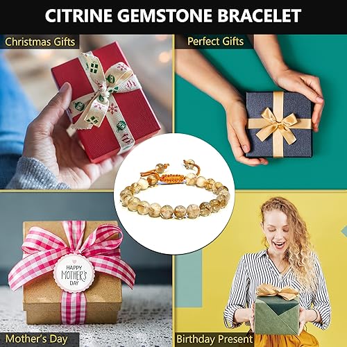 Vista 138 de Adjustable Crystal Bracelet – Gemstone Bead Bracelet with Adjustable Macrame String – Chic Gemstone Bracelet for Men and Women – 8mm Round Healing