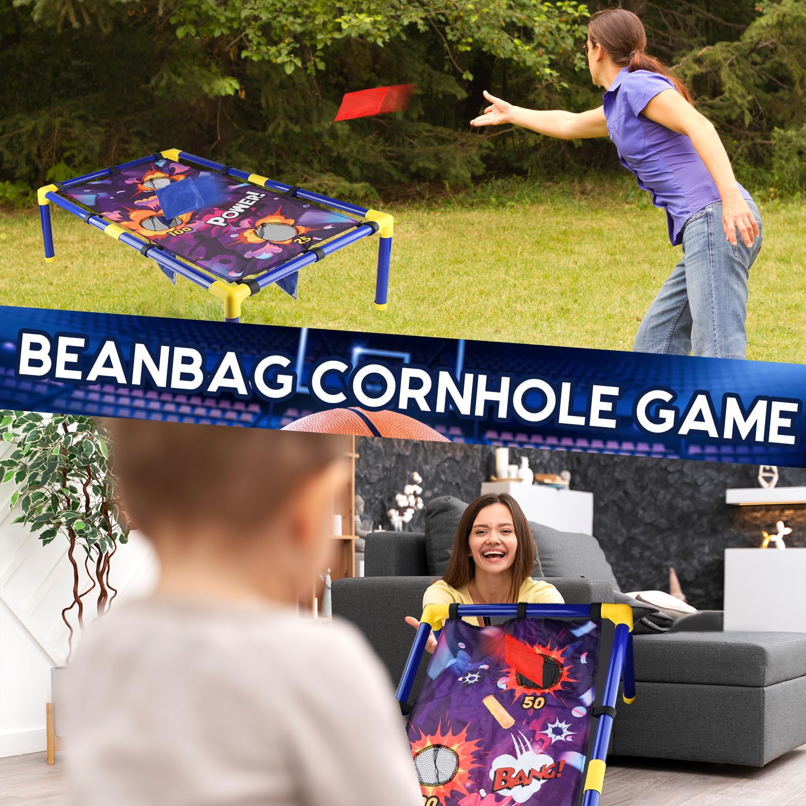 JOYBOY Giocattoli per bambini, giocattoli da 6 7 8 9 10 11 12 anni, 3 in 1 Cornhole & giochi di tiro & gioco di lancio ad anelli per bambini, giochi all'aperto, regalo per famiglie ragazzi e ragazze