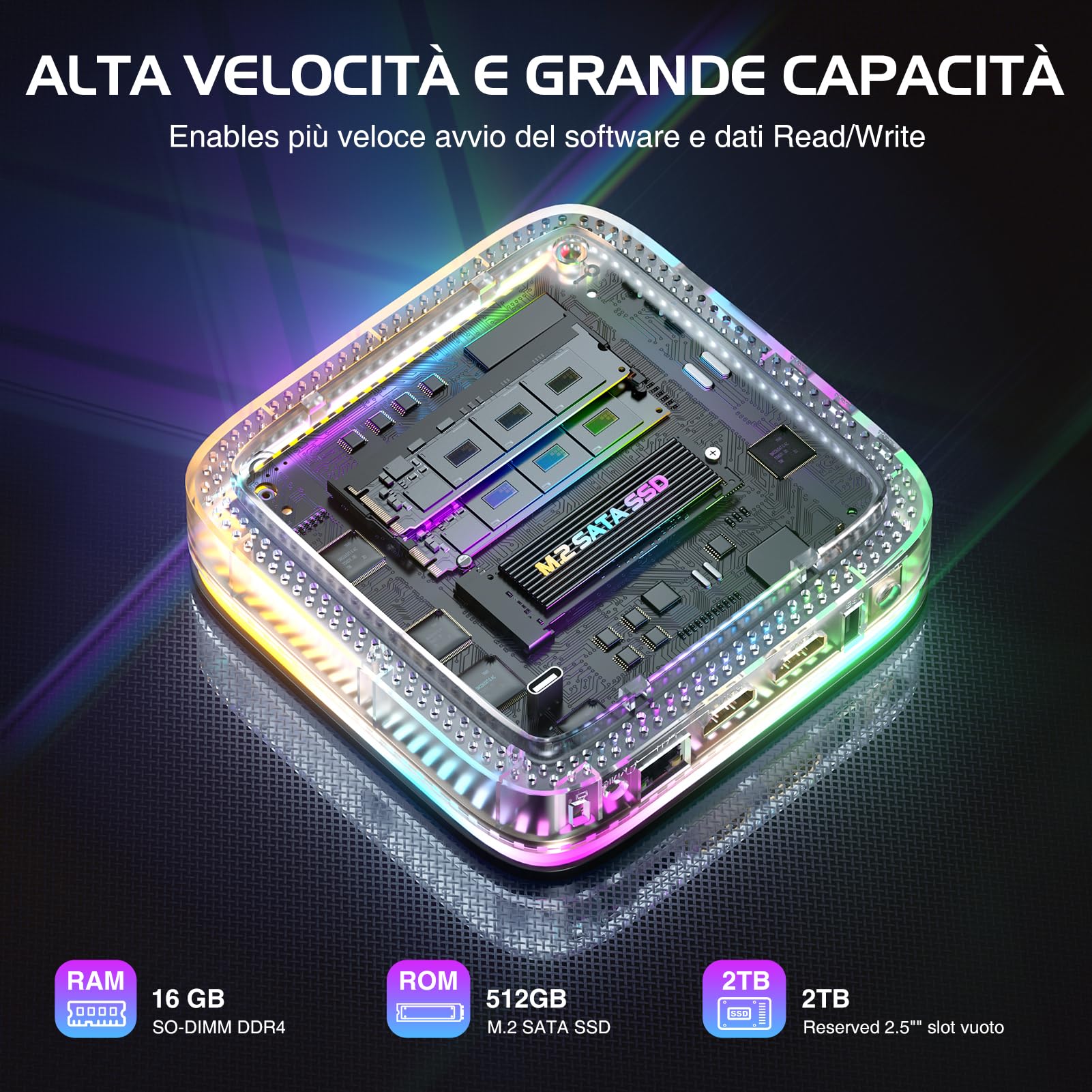 ACEMAGIC AK1PLUS RGB Mini PC,Ι𝐧𝐭𝐞𝐥 Alder Lake-Ν95 (Fino 3.4 GHz),16GB DDR4 512GB M.2 2280 SSD,Mini Desktop Computer Wndows 11 Pro,4K UHD,Dual Band WiFi,per Ufficio Home Theater