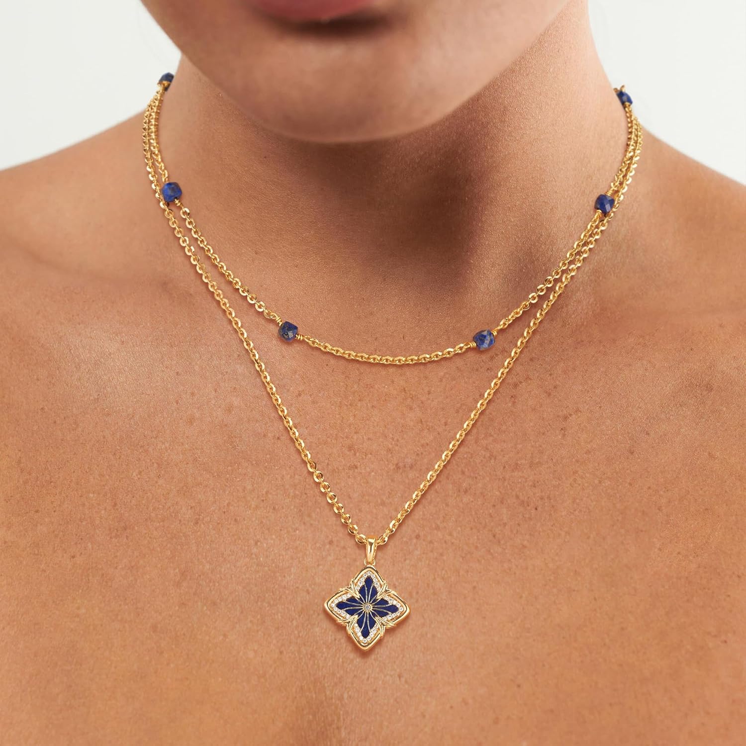 MEVECCO Gold Four Leaf Clover Necklace for Women 14K Gold Plated Clover Pendant Necklace With Diamond Fashion Lucky Clover Tiger's Eye Stone Necklace for Jewelry Gift - Image 5