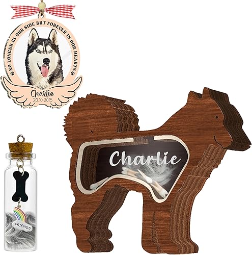Miniatura 15 de Caja de sombra de regalo conmemorativo para mascotas de 8.6 pulgadas, soporte para collar negro, marco de fotos, kit de tinta de pata de mascota,