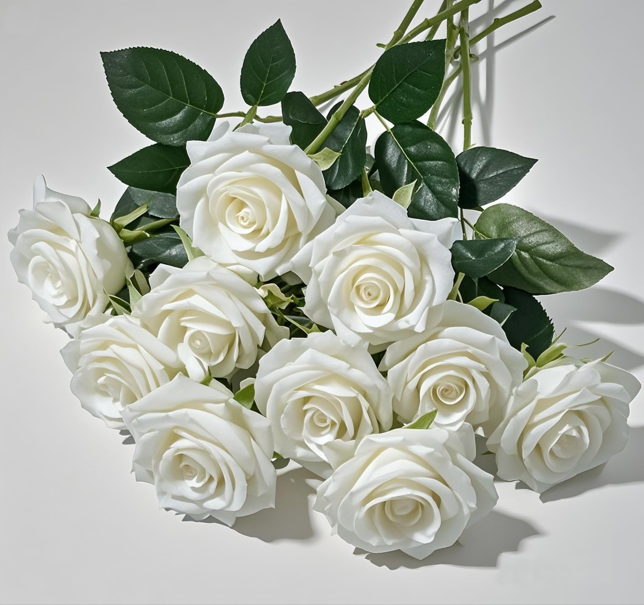 10 Pieces Fake White Roses Artificial Flowers Bouquet for Valentine's Day Birthday Party Wedding Engagement Anniversaries Christmas Home Table Decoration (White, 10 PCS)