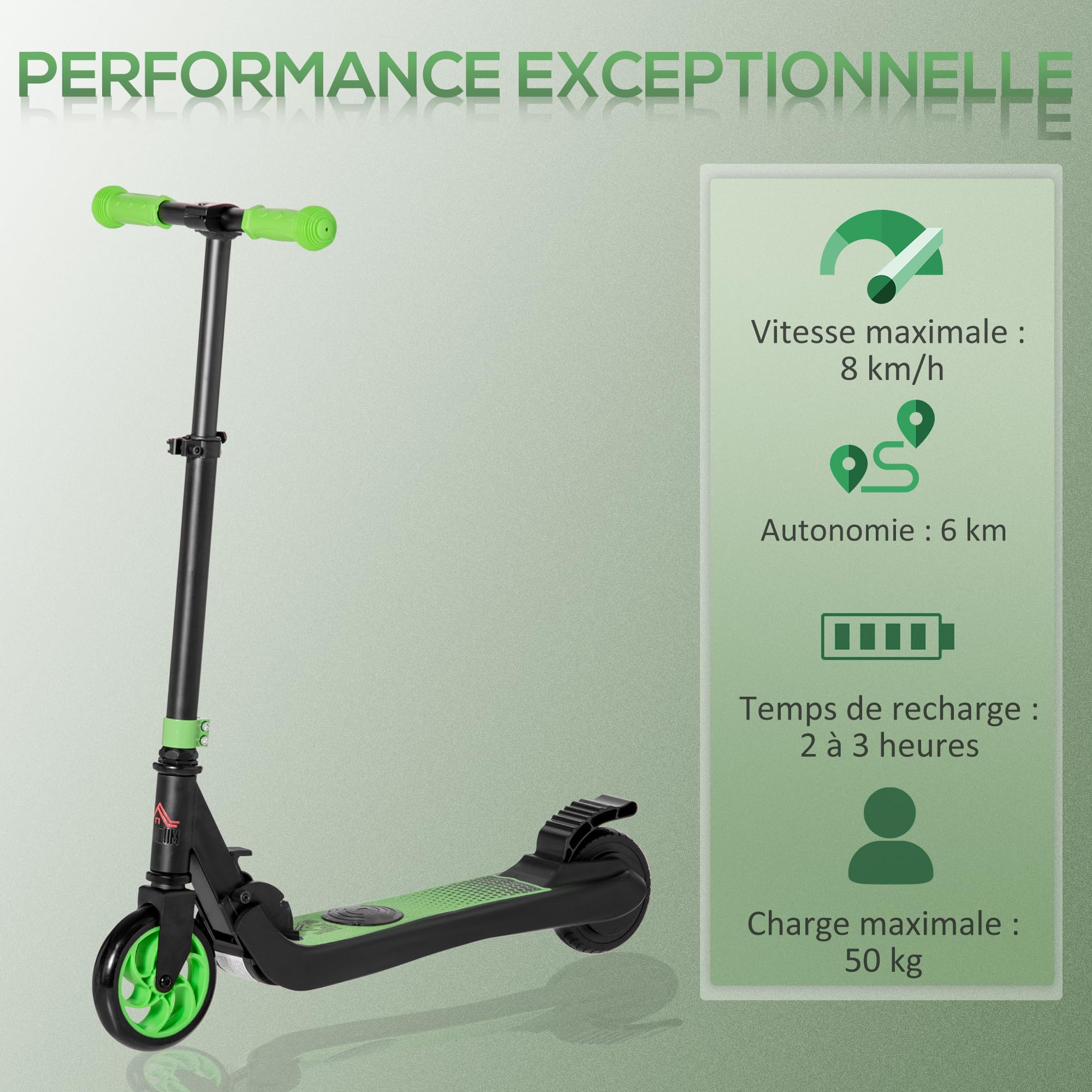 HOMCOM E-Scooter 120W Motor para Edad 6+ Autonomía 6 km Verde+Blanco