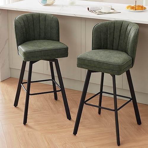 Miniatura 34 de Juego de 2 taburetes de bar giratorios de altura de mostrador, taburetes modernos de 26'' con respaldos y patas de metal, sillas de bar tapizadas,