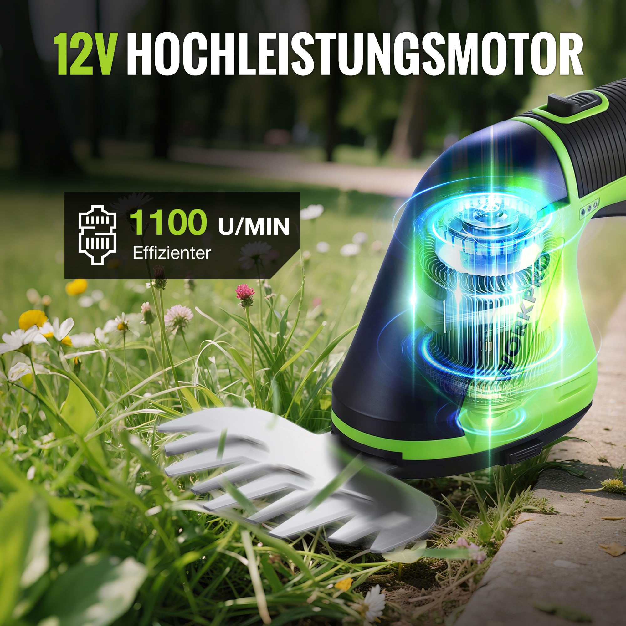 WORKPRO Gartenschere Akku 12V, 2 in 1 Gras- & Strauchschere mit 2 Messern | Schnittbreite 125 mm, Schnittlänge 160 mm, 2000 mAh Akku, Heckenschere Elektrisch für Rasenkanten, Strauchschnitt