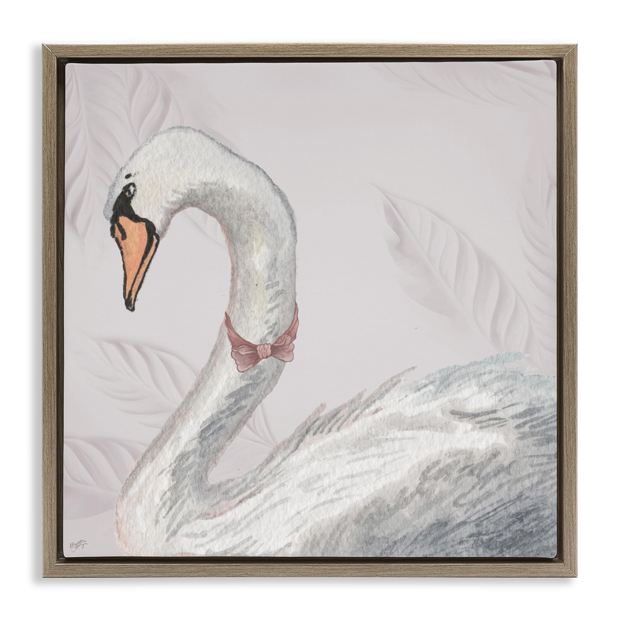 Stupell Industries 'Soft Classic Swan & Bow', Floating Frame Canvas Art, Brown, 18 x 18