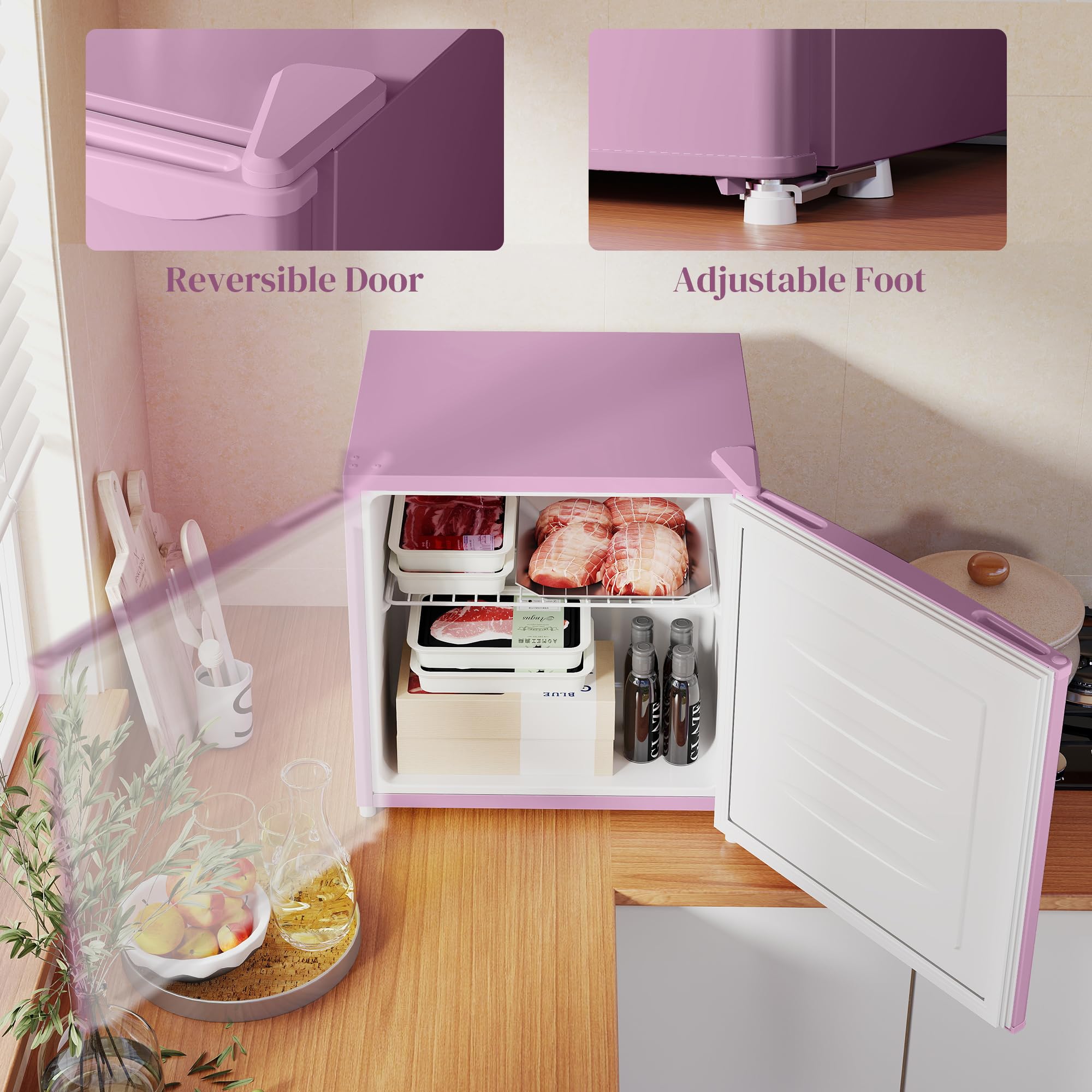 HOMCOM Mini Freezer Countertop, 1.1 Cu.Ft Compact Upright Freezer With Removable Shelves, Reversible Door For Home, Dorm, Apartment And Office, Pink on Fridge.com - View 5