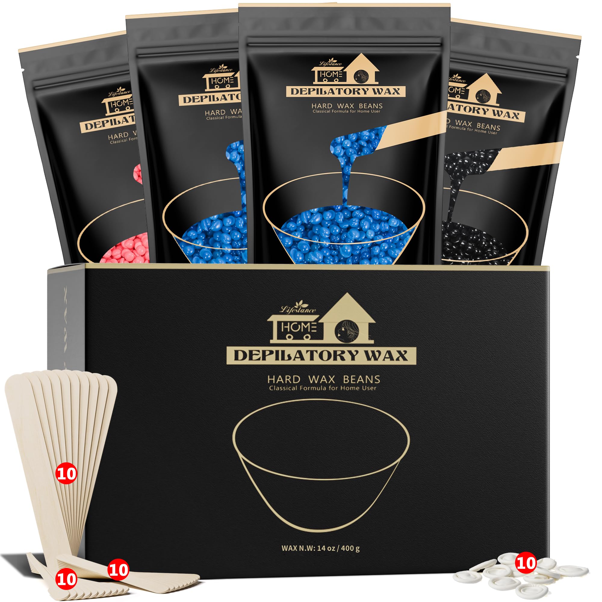 Lifestance Wax Beads Set, 4 Kinds of Waxing Beads, Hard Wax Beans with 44 Items, Perfect for Any Waxing Warmers for Hair Removal for Brazilian Bikini, Brazilian, Legs, Body