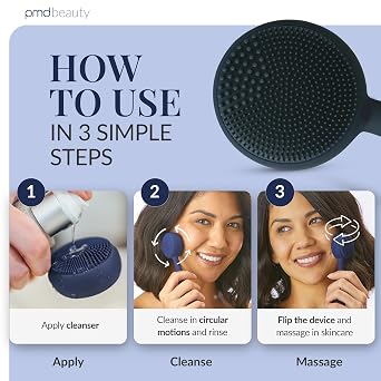 PMD Beauty Clean, Acne, and Redvolution - Electric Facial Cleansing Brush, Smart Facial Device with Silicone Brush & Anti-Aging Massager, Red and Blue LED Light