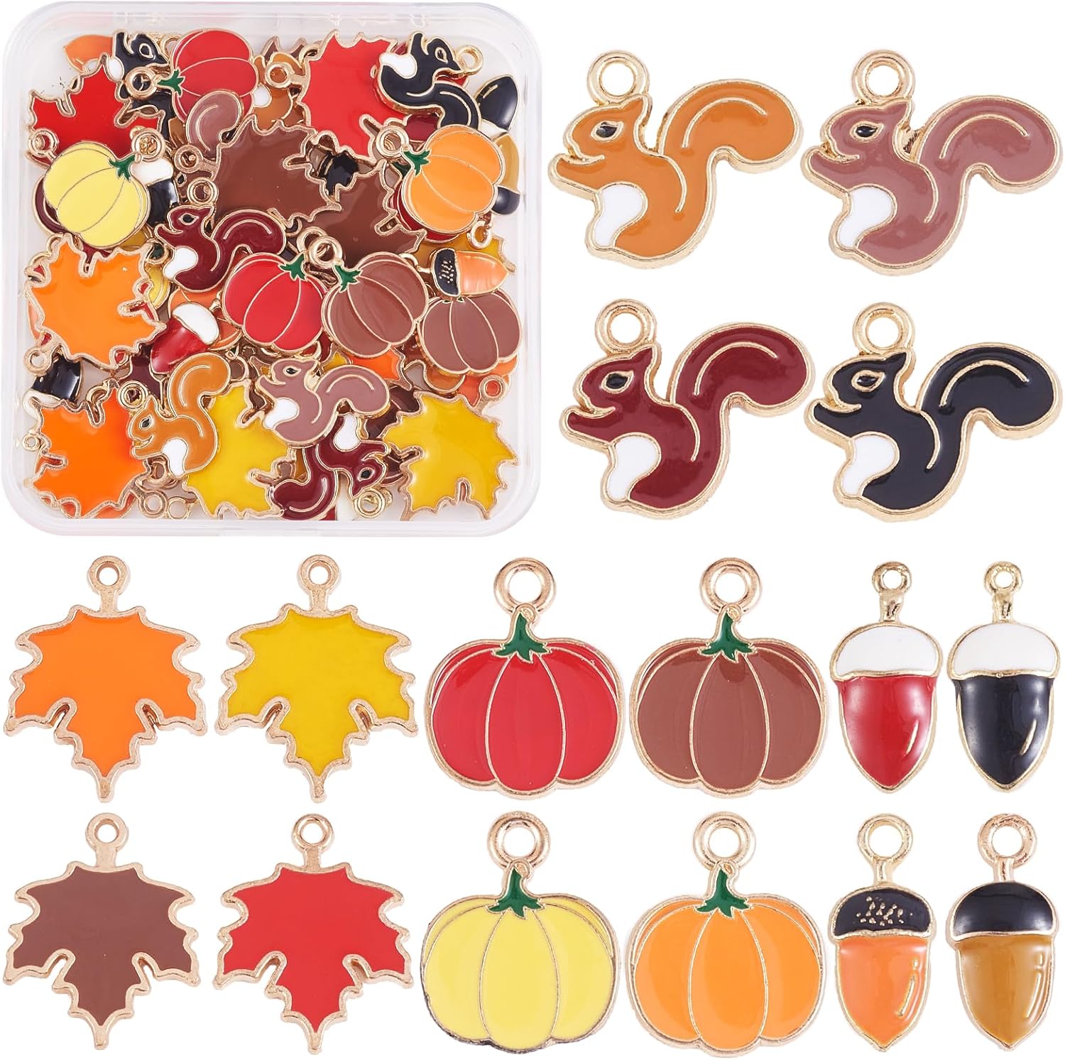 64Pcs Fall Thanksgiving Pumpkin Charms Pendants Maple Leaf Acorn Charms Alloy Enamel Charms Autumn Charms for Jewelry Bracelets Necklace Making DIY Craft Supplies