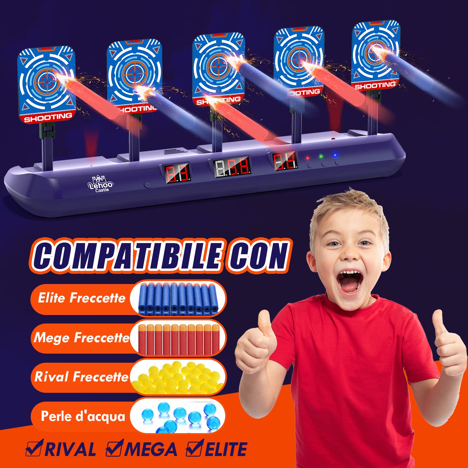 Lehoo Castle Tiro al Bersaglio con Pistola Giocattolo per Bambini, Bersaglio Elettrico per Nerf con 20 Proiettili in Schiuma, Giochi Bambino 3 4 5 6 7 8 9 Anni