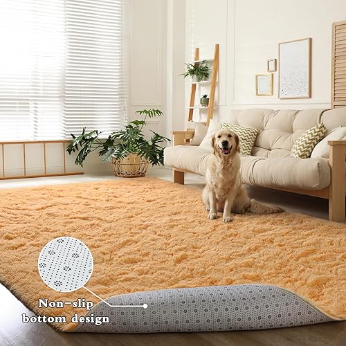 Miniatura 3 de DweIke - Alfombras de área peludas supersuaves y mullidas de 6 x 9 pies, color naranja claro, para sala de estar, dormitorio, habitación de niñas y