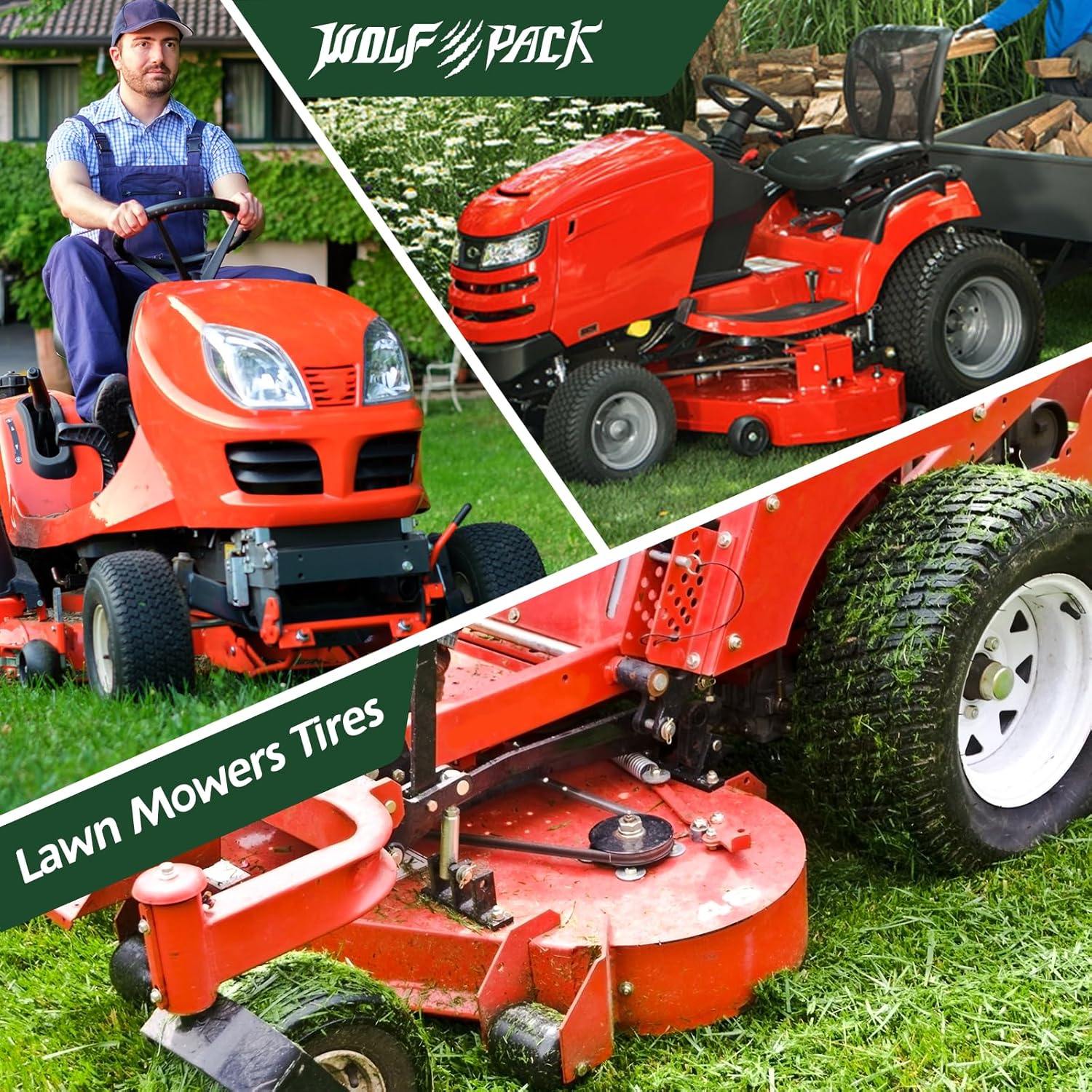 WOLF PACK 24x12-12 Lawn Mower Tire, Turf Saver Lawn & Garden Tire for Craftsman John Deere Dixon Walker Mower, 4 ply Tubeless, 1710lbs Capacity-WP3009