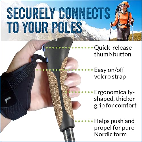 Miniatura 3 de York Nordic - Bastones de senderismo nórdicos auténticos y clásicos, ligeros, ajustables y plegables, 2 piezas con cerraduras abatibles, pies