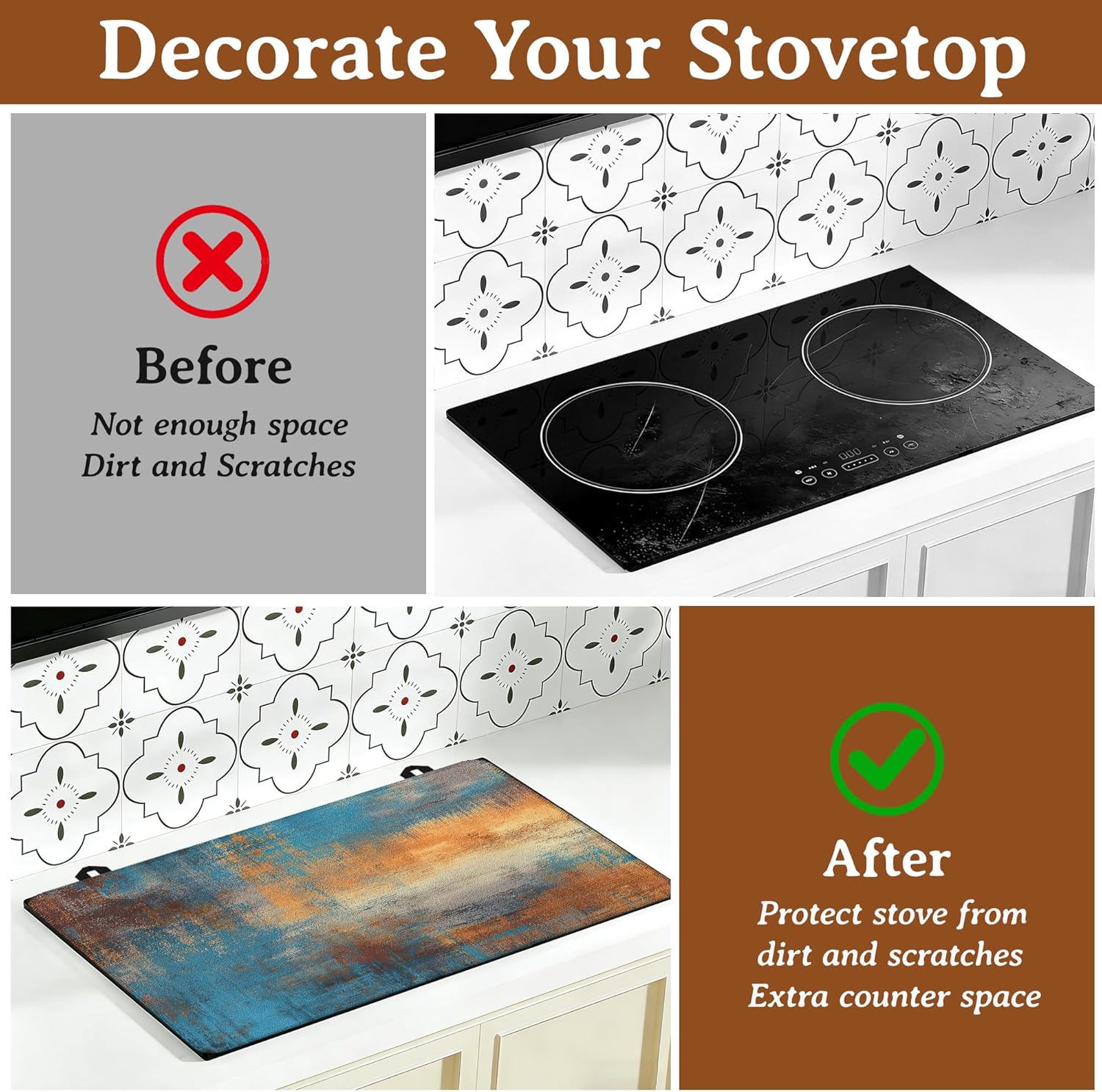Stove Top Cover for Electric Stove,Abstract Blue Wood Heat Resistant Glass Cooktop Cover for Kitchen Countertop Protector Dish Drying Mat 28.5×20.5in