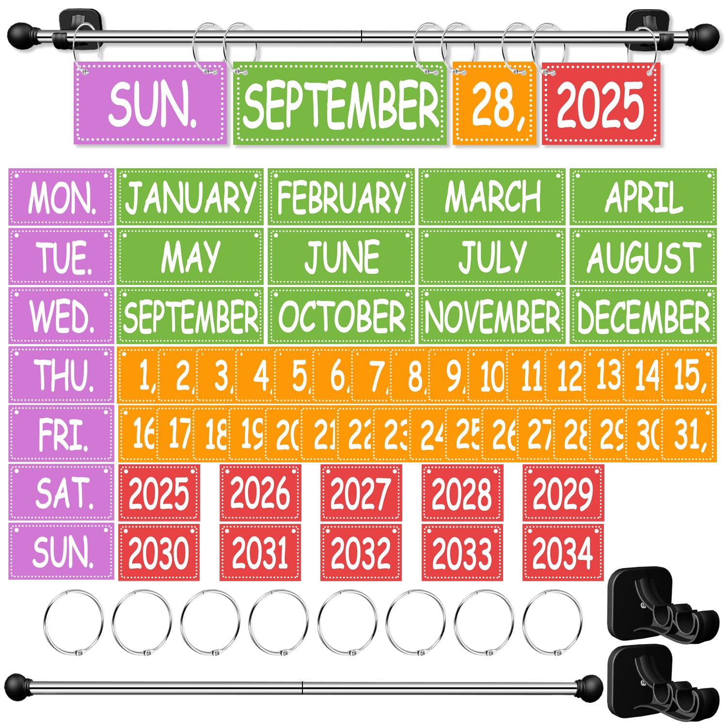 Flip Calendar for Classroom, Magnetic Rod for Classroom Whiteboard, Magnetic Calendar for Back to School Bulletin Board, Teacher Kids Colorful Bright Cool Theme Date Paper Composition Decor(Patented)