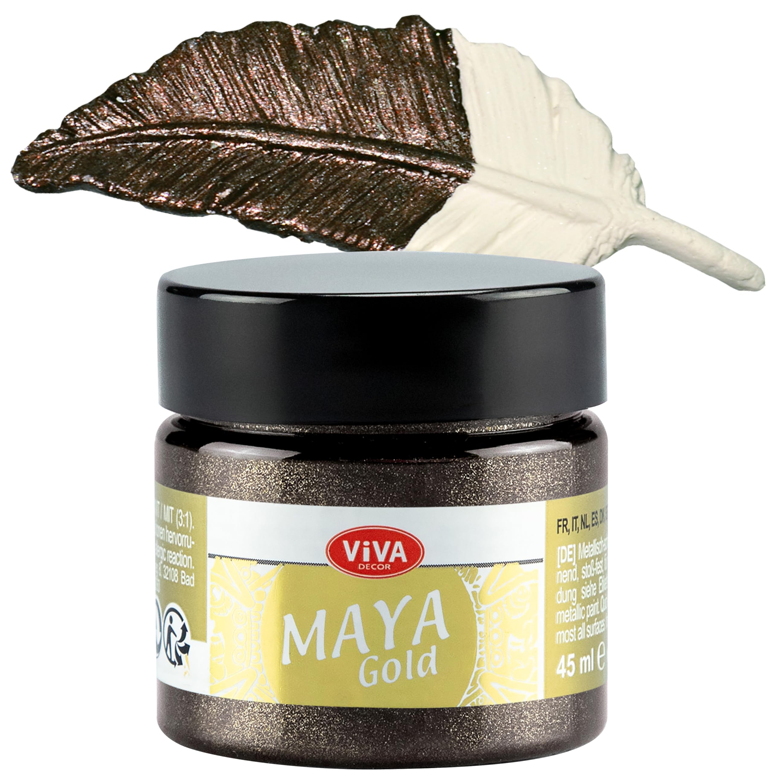 Viva Decor Maya Gold (Cocoa) 1.52 Fl Oz - Shiny metallic acrylic paint for creative works on wood, glass, and porcelain. Impact-resistant, smudge-proof, and weatherproof for long-lasting results