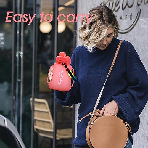 Miniatura 9 de TakeToday Botellas de agua plegables motivacionales de 40 onzas con pajilla y mango de paracaídas, botella de agua deportiva de silicona de 1.2 L