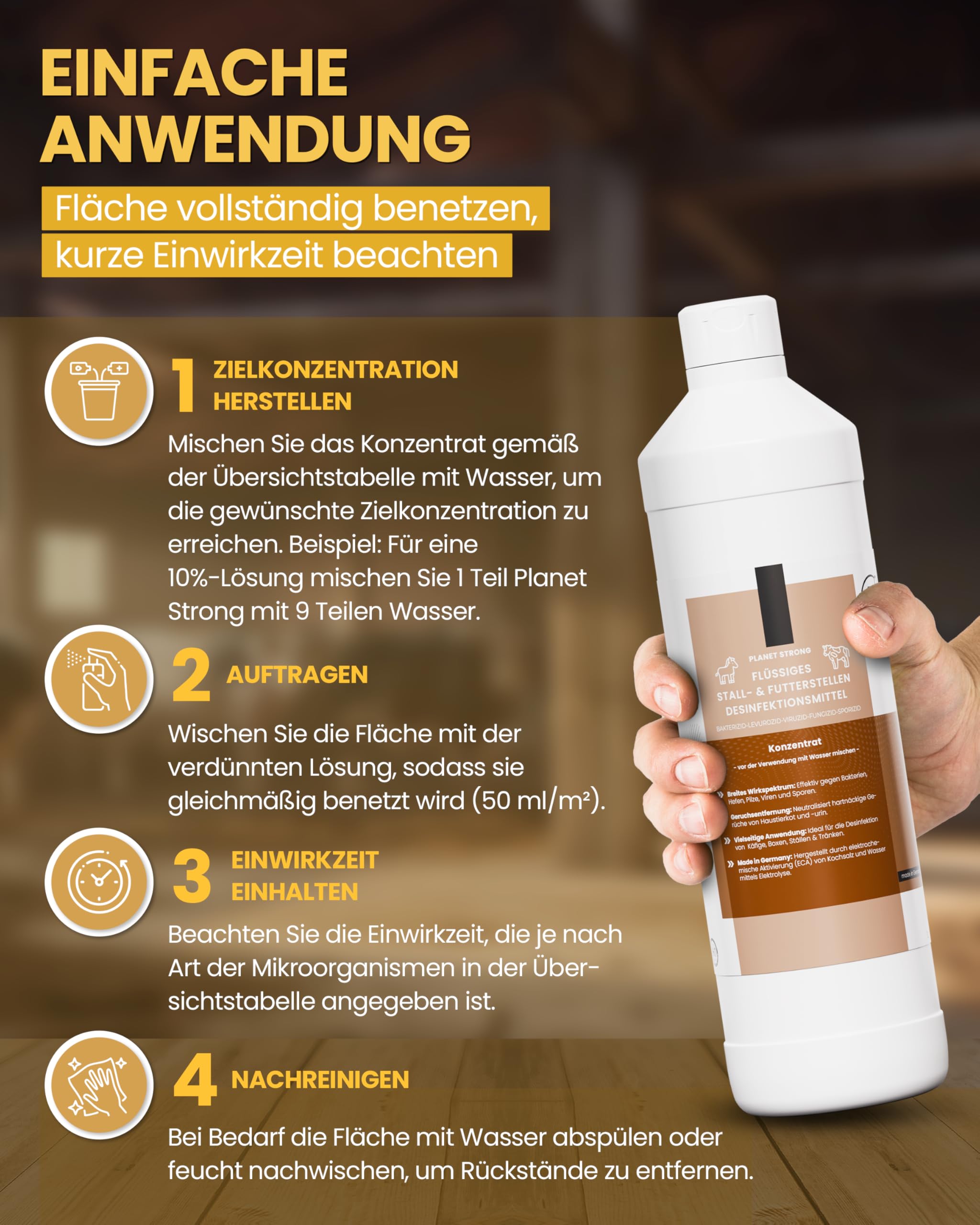 5L Stalldesinfektionsmittel Konzentrat Planet Strong® – Wirksam gegen Bakterien, Pilze & behüllte Viren (z. B. Influenza-Viren) – Für Ställe, Tierhaltung, Flächen & Futterstellen | Made in Germany