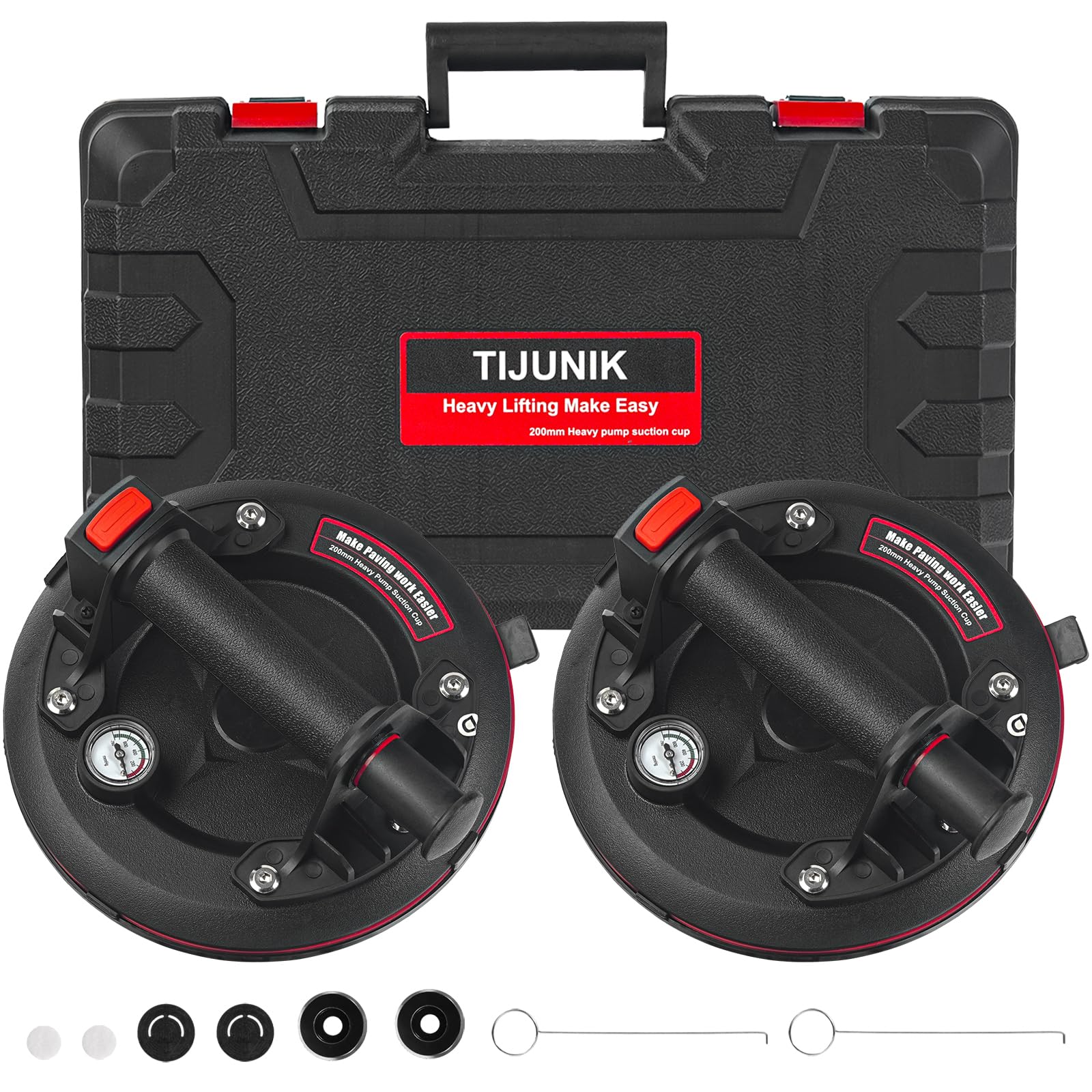 Glass Suction Cups,8" Heavy Duty Suction Cups 662 lbs Load Capacity Powerful Industrial with Pressure Gauge for Lifting Large Glass Tile Granite,Includes Carrying Case(2pack)