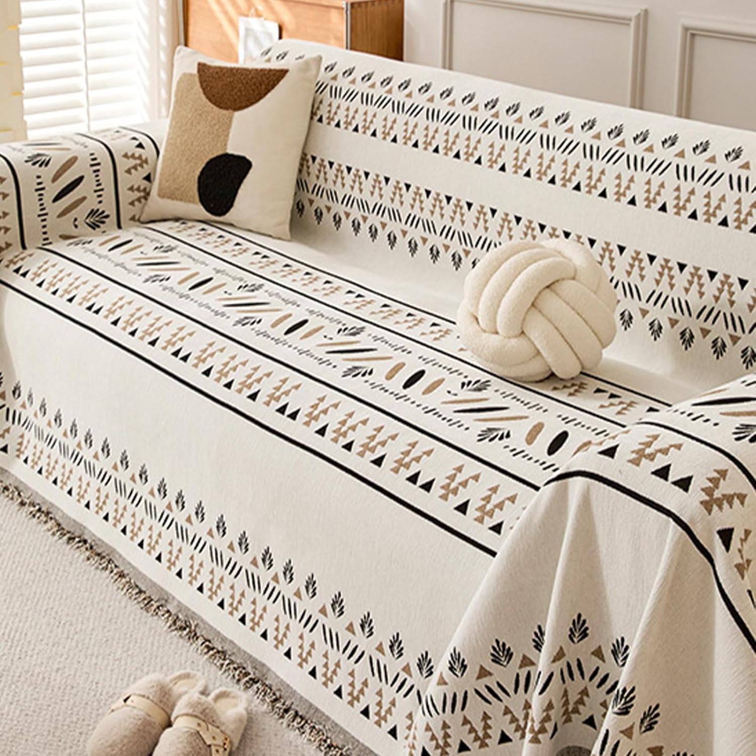 タスケル付きアステカスタイルのソファ用スローケット、リバーシブルエスニックスタイルのソファ用スロー、ペットフレンドリー、耐久性のある