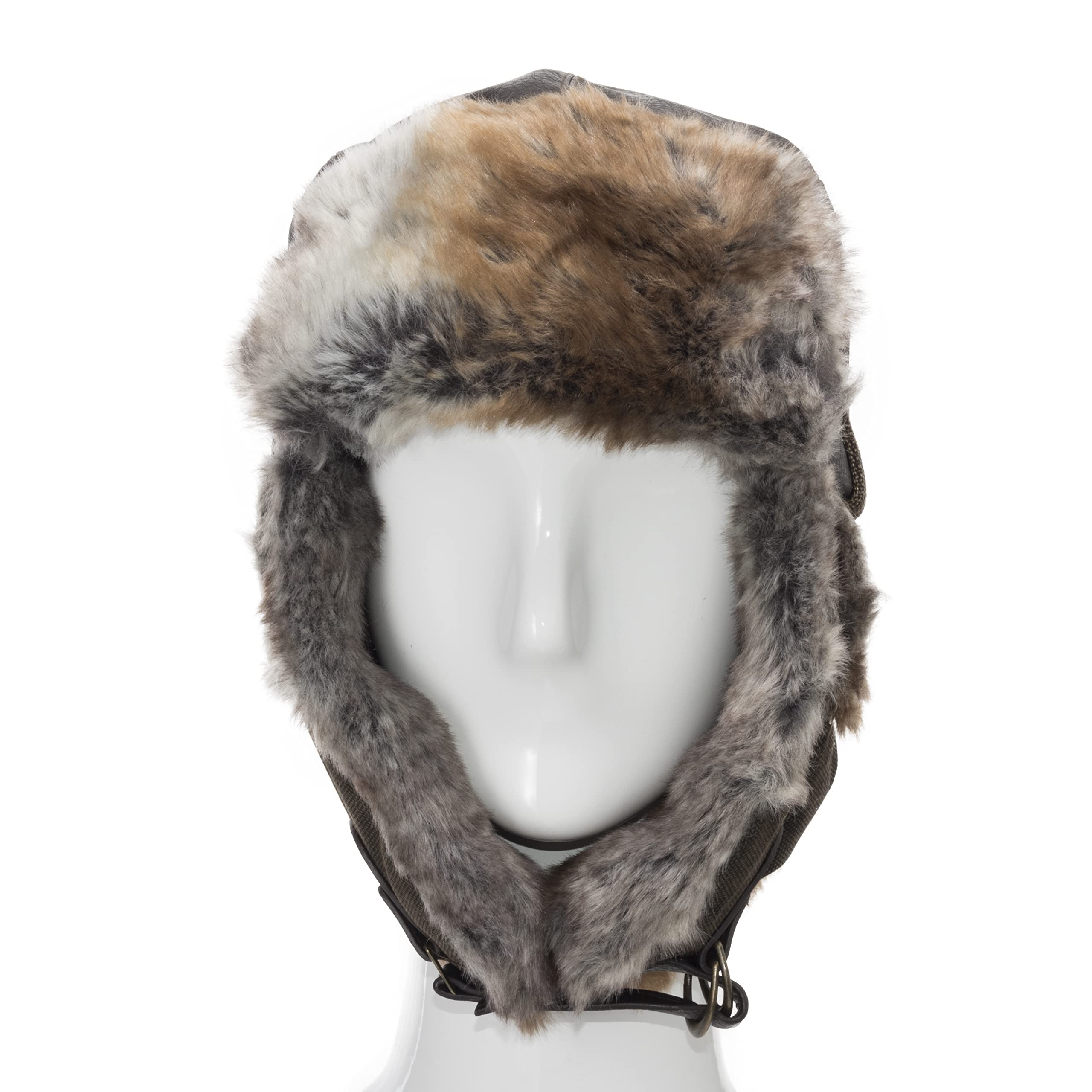 ULTRAFINO Sitka Unique Trapper Aviator Ushanka Hat Extra Soft Faux Fur and Leather Brown 7 1/4
