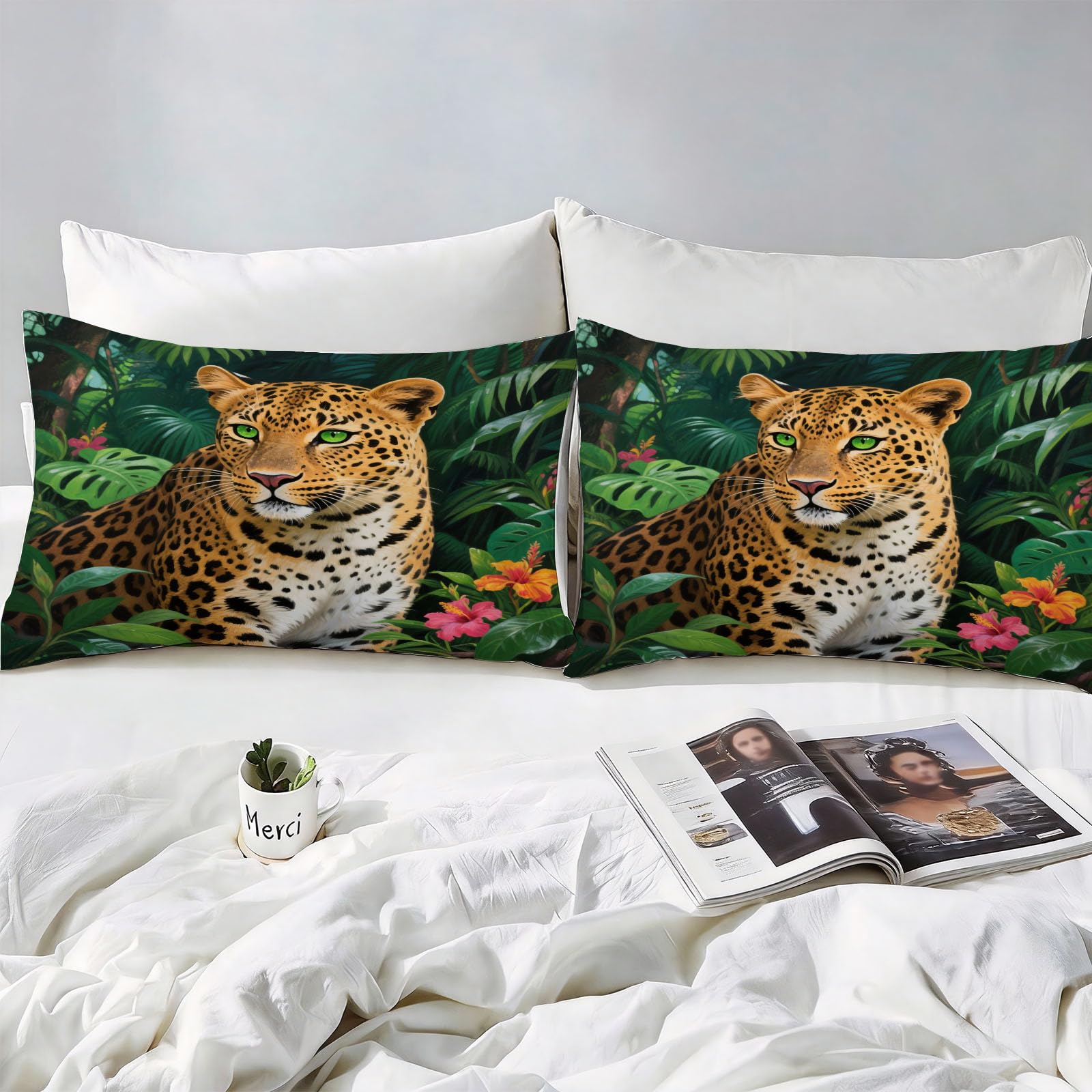 Funda Nordica Cama 135/150 Leopardo de la Selva 3D Fundas Nordicas Flor 3pcs Ropa de Cama Microfibra Suave Funda Nordica 220 x 240 y 2 Funda de Almohada 50x80 cm