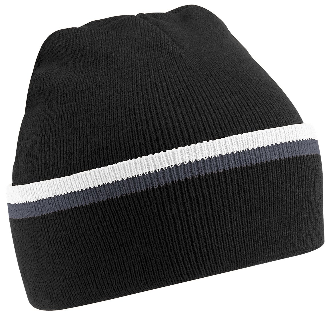 Beechfield Men's Black/Graphite Grey/White Unisex Knitted Winter Beanie Hat (One Size) ()
