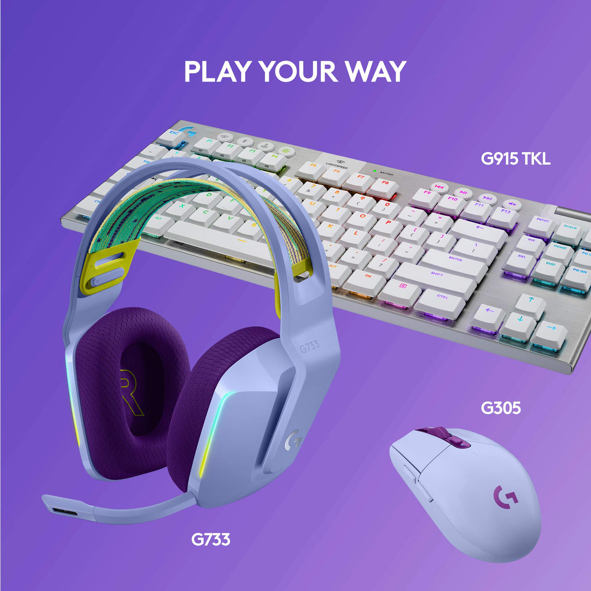 Logitech G G733 LIGHTSPEED Wireless Gaming Headset with suspension headband, LIGHTSYNC RGB, Blue VO,CE mic technology and PRO-G audio drivers, Lightweight, 29 Hour battery life, 20m range - Lilac — view 9