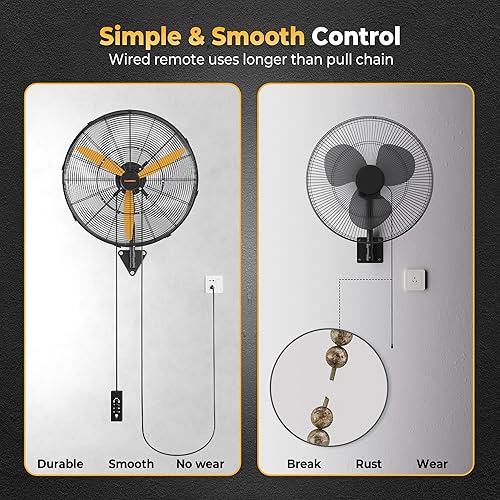 Miniatura 5 de Ventilador oscilante de montaje en pared de 24 pulgadas, control remoto con cable extra largo de 3.9 pies y cable de alimentación de 9.8 pies,
