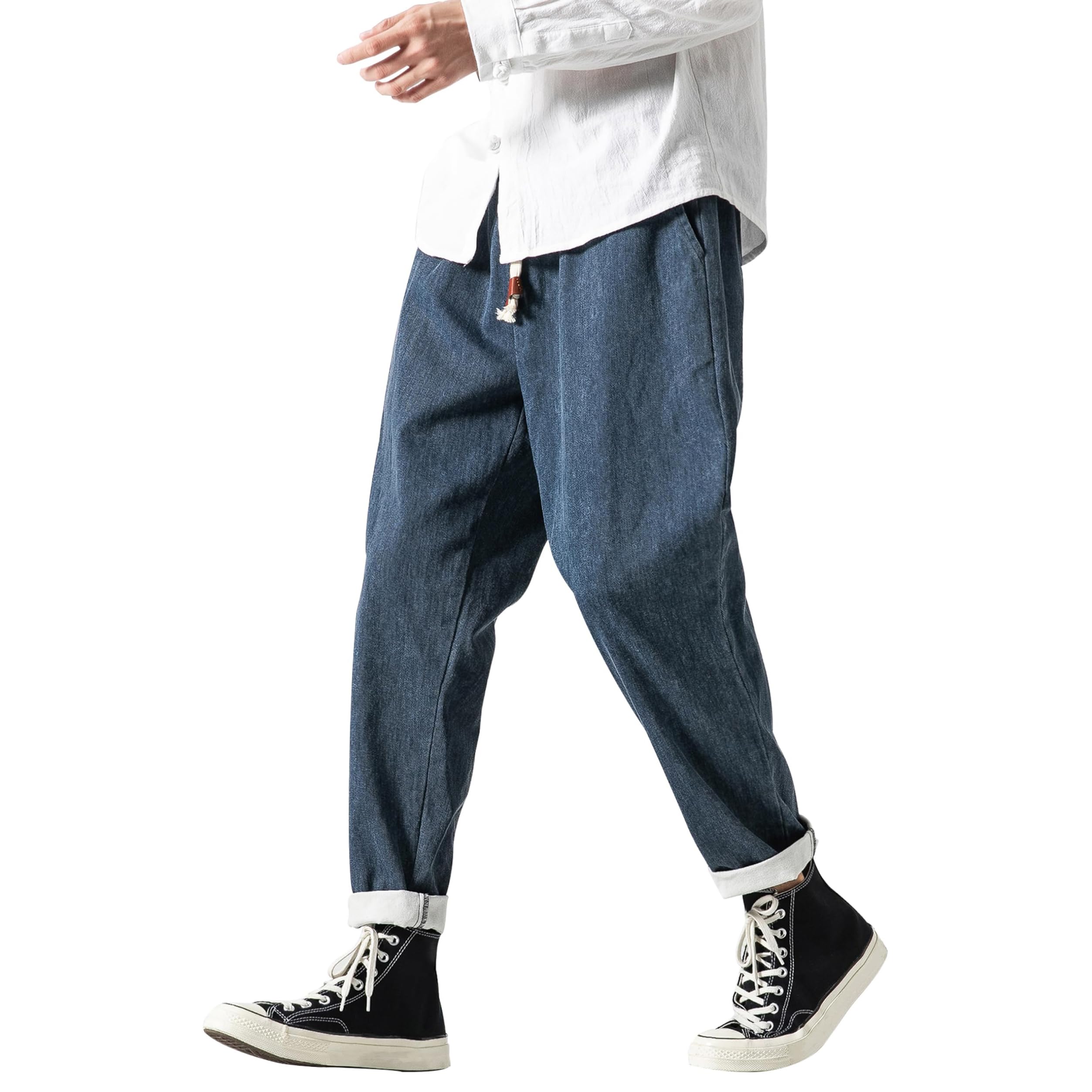 Men's Casual Capri Pants Elastic Waist Wide Leg Loose Baggy Harem Pants Breathable Summer Beach Shorts