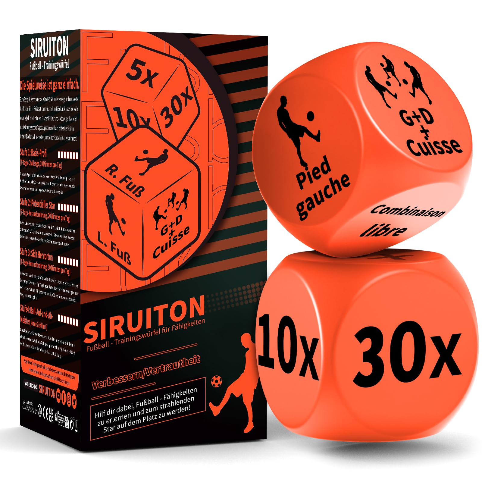 Fußball-Trainingswürfel (2 Stück) - Spaß & tragbare Fußball-Fähigkeiten Trainer Geschenke für Jungen und Mädchen, Jugendliche & Erwachsene, Fußballtraining, großes Geschenk für Fußball-Liebhaber