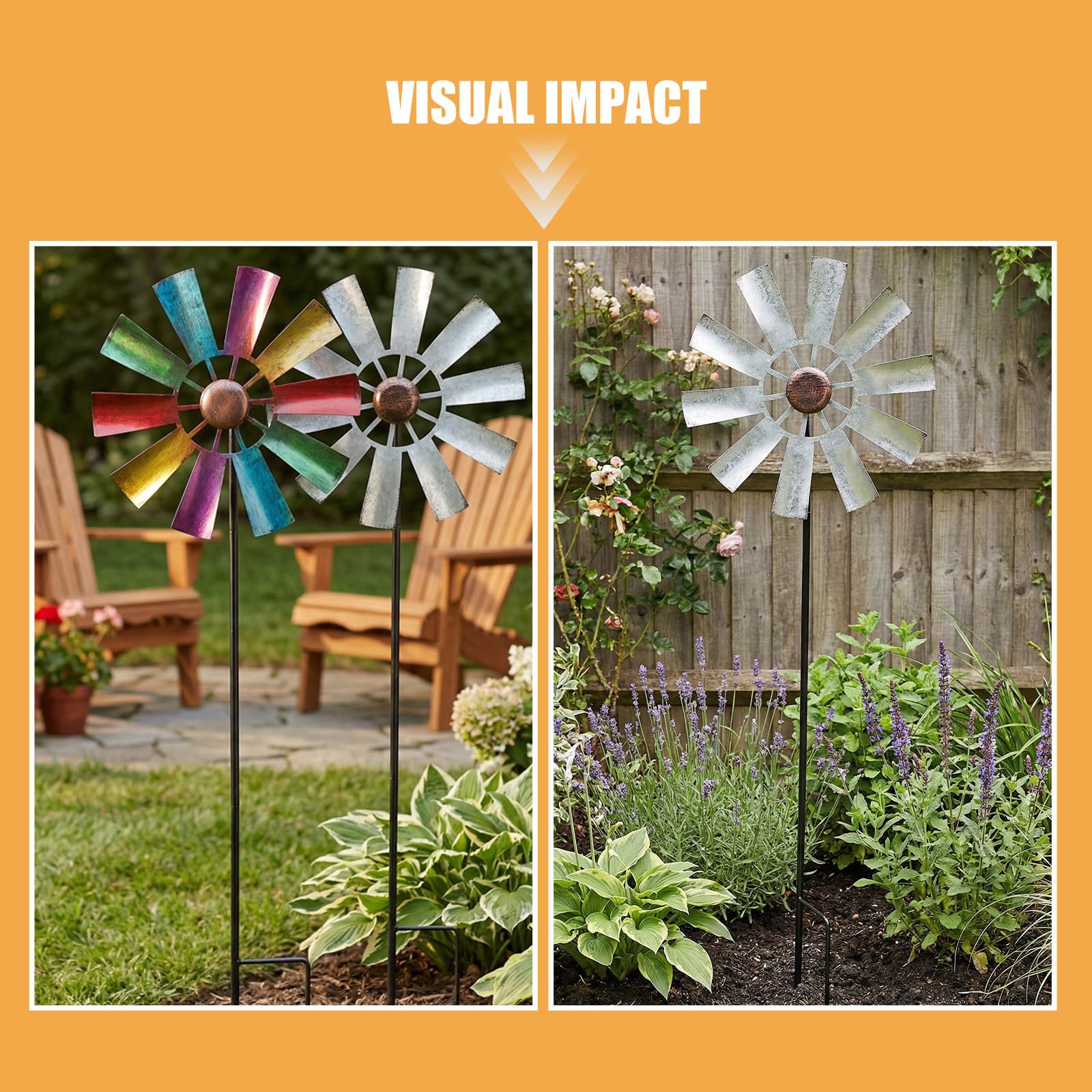 Moulin à Vent en Fer Résistant aux Intempéries, Installation Facile, Lot de 2 pour Décoration Extérieure et Jardin Style Art en Fer
