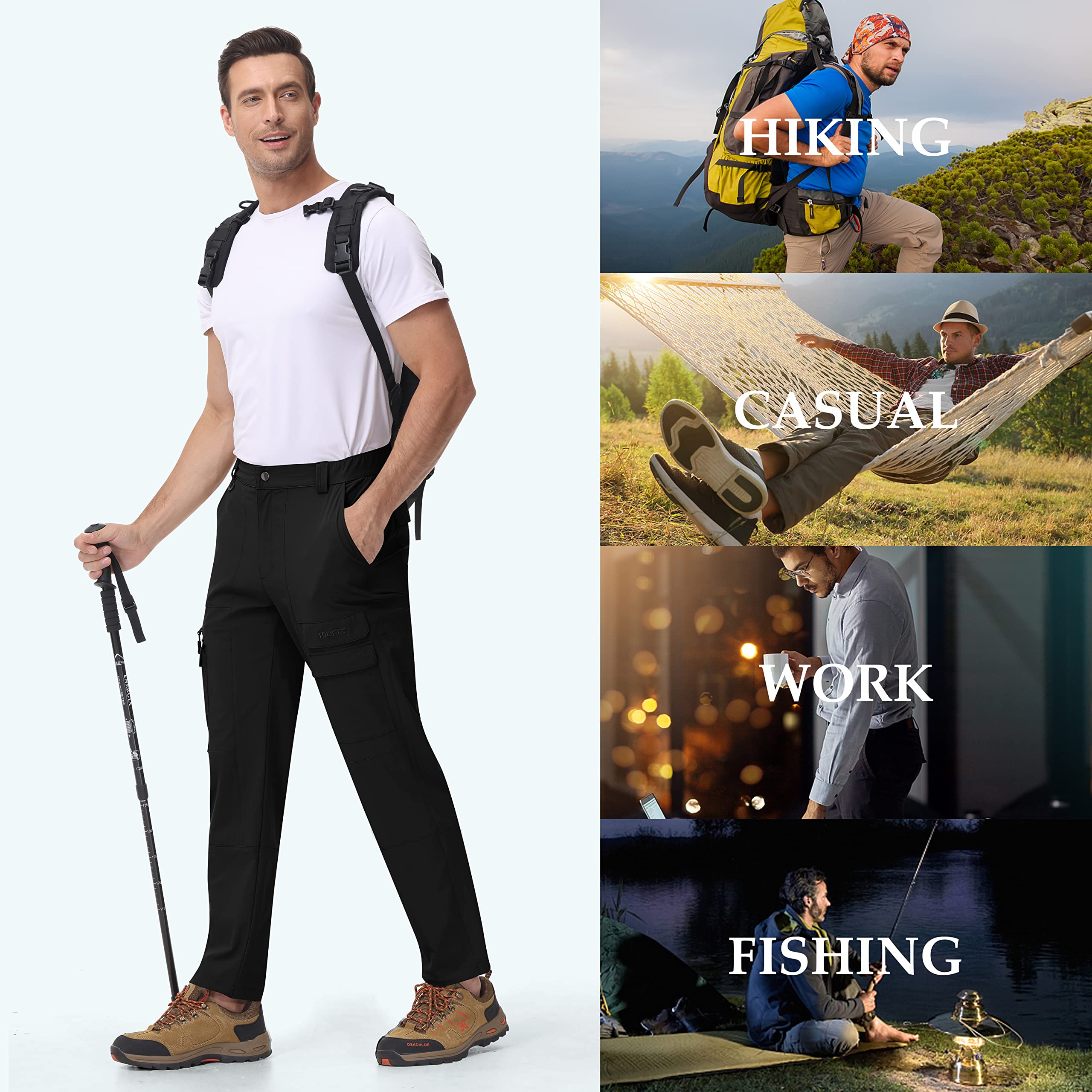 MoFiz Pantalon de Randonnée Homme Léger Pantalon Cargo de Trekking Montagne Travail d'extérieur Séchage Rapide Sport Décontracté Pant avec 7 Poches