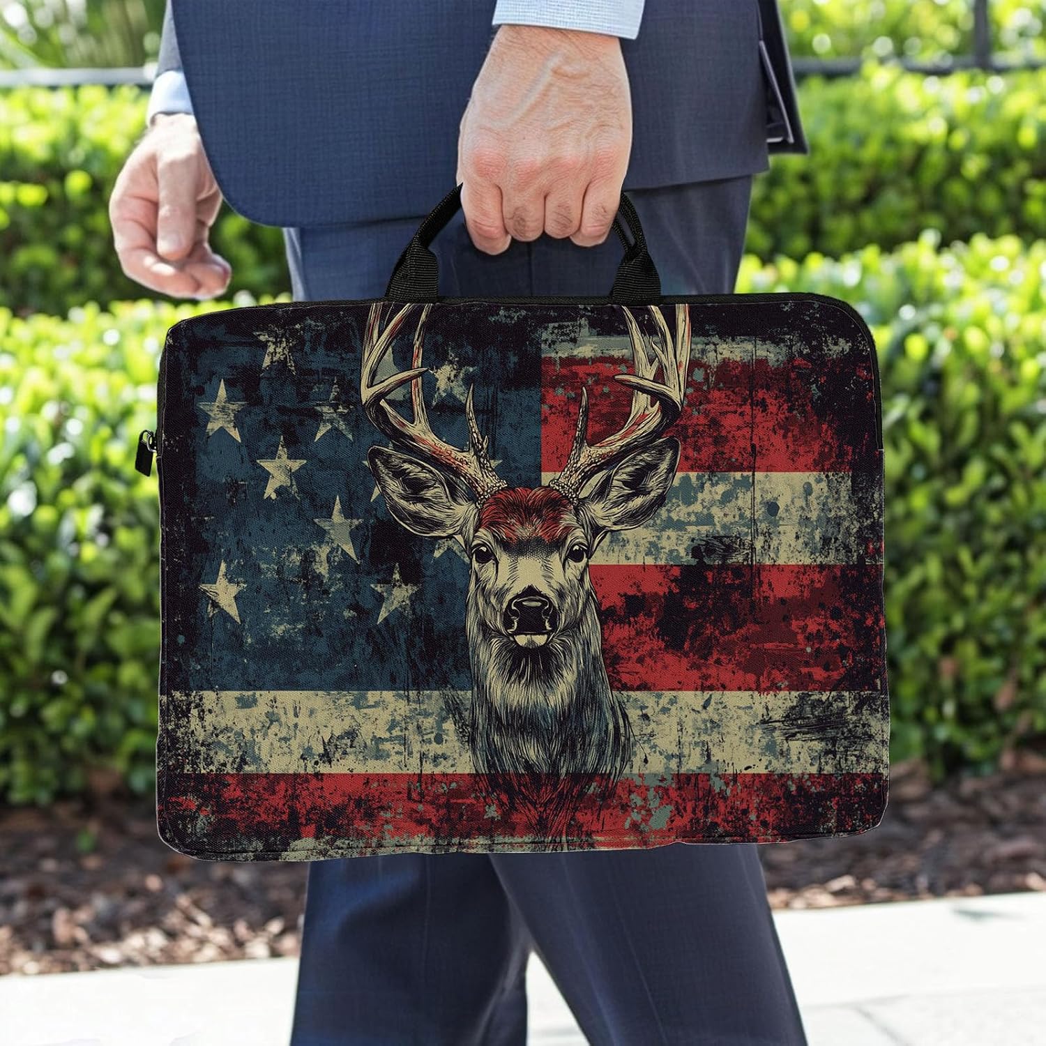 15-Inch Laptop Sleeve – Stylish, Lightweight, Shockproof, Water-Resistant Case for Lenovo, HP, Dell, Asus Notebooks - American Flag Deer image 4