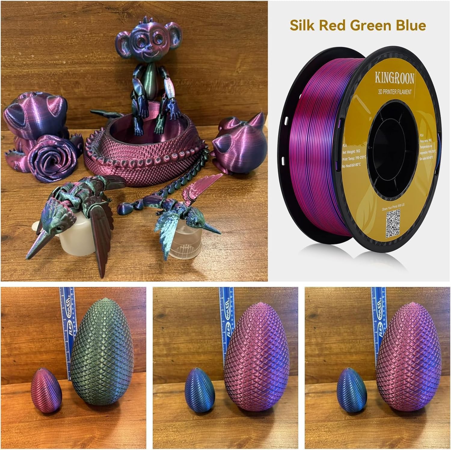 Amazon.co.jp: Kingroon PLAフィラメント、三色シルクPLA