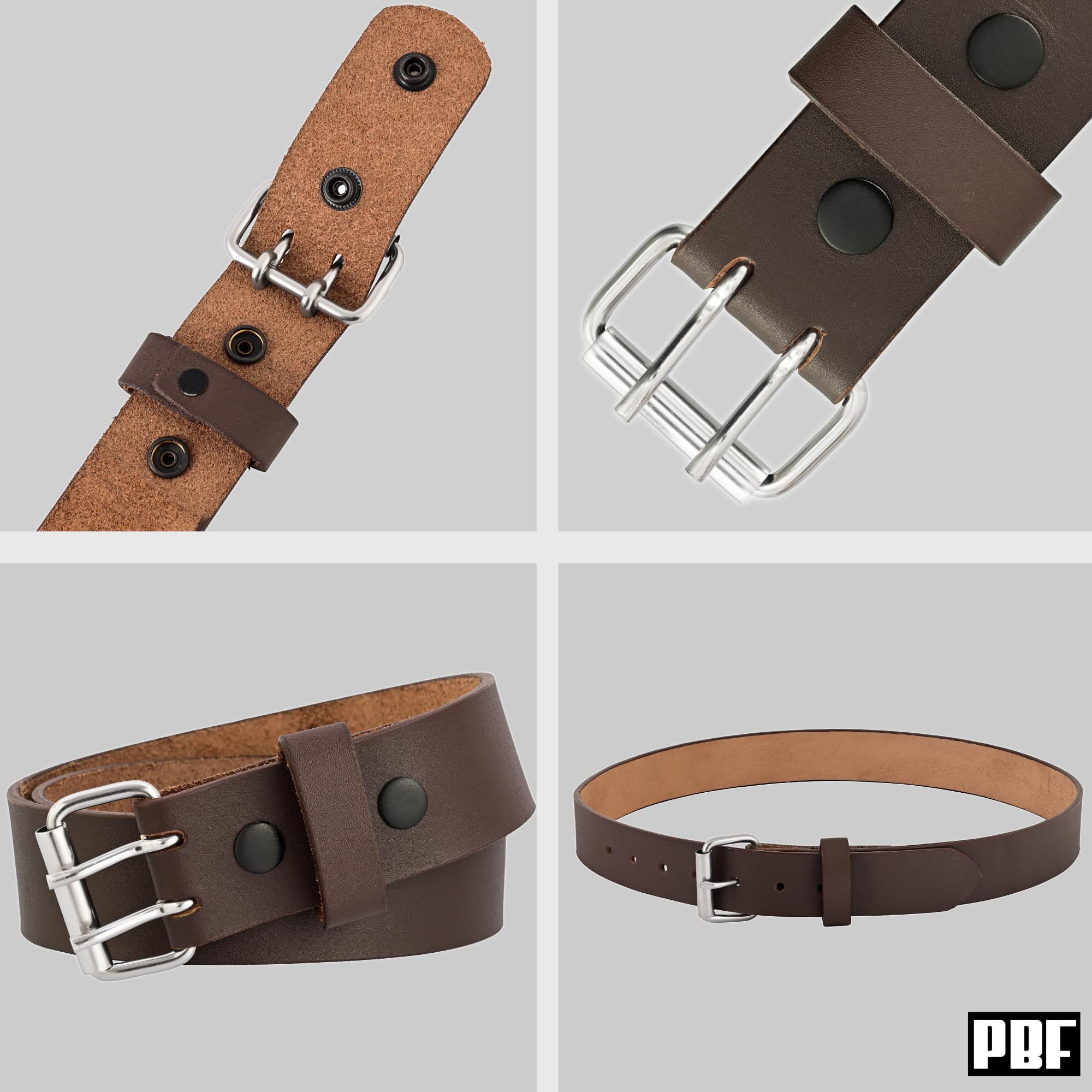 Leather Belts for Men Heavy Duty 1.75 Inch Wide Double Prong Casual Leather Grommet Belt