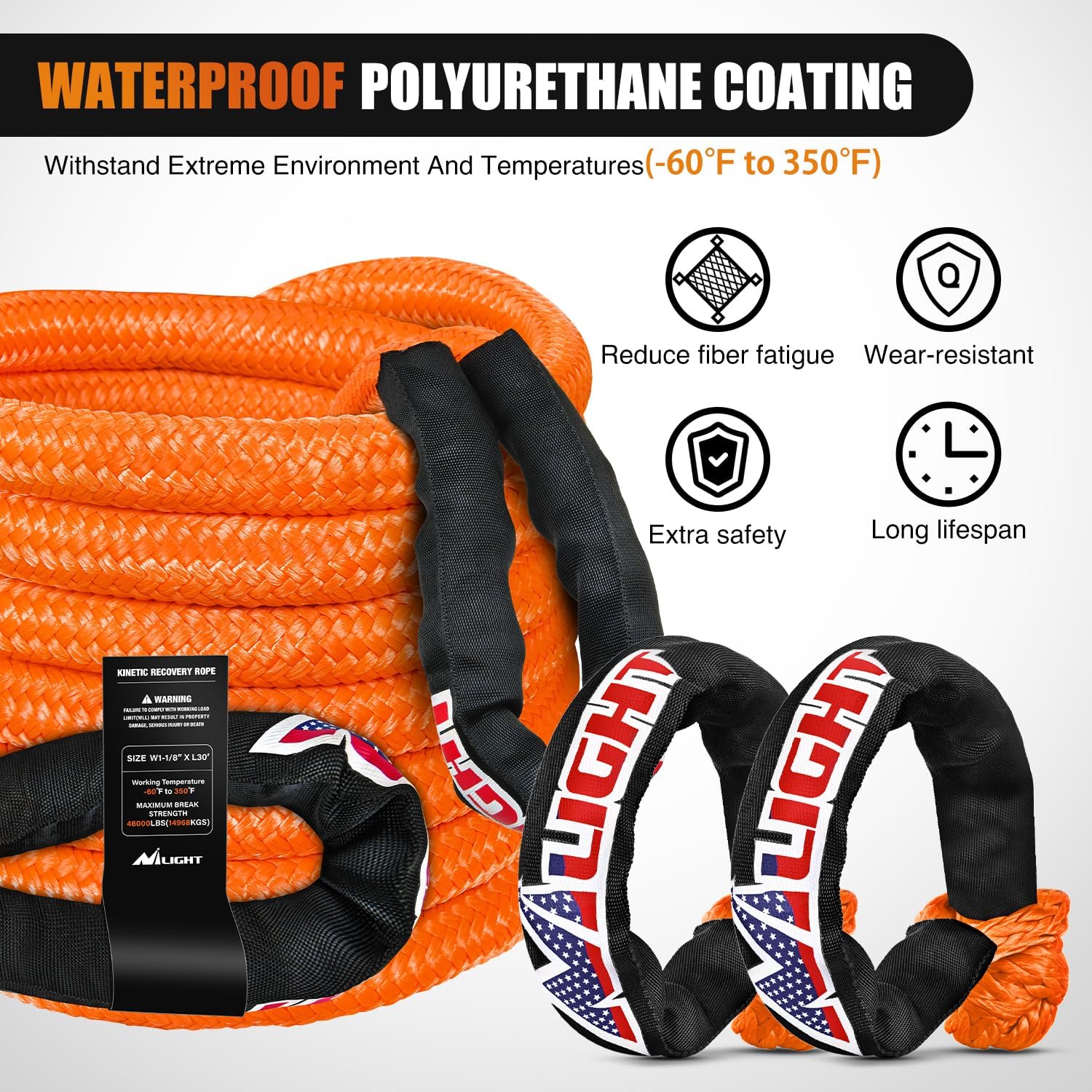 Nilight Kinetic Recovery Rope Kit with Soft Shackle Towing Strap image 4