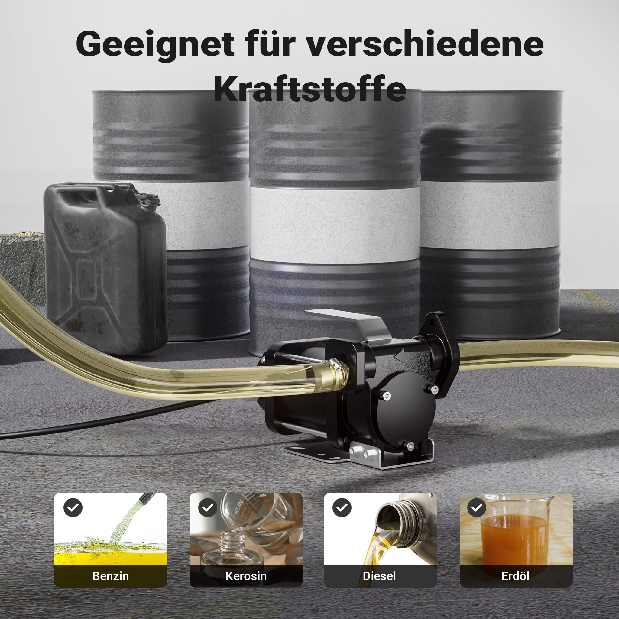 Wiltec Transferpumpe 12 V, 180 W Kraftstoffpumpe 40 l/min, Förderpumpe für Diesel/Benzin, Kraftstoffförderpumpe 4200 U/min