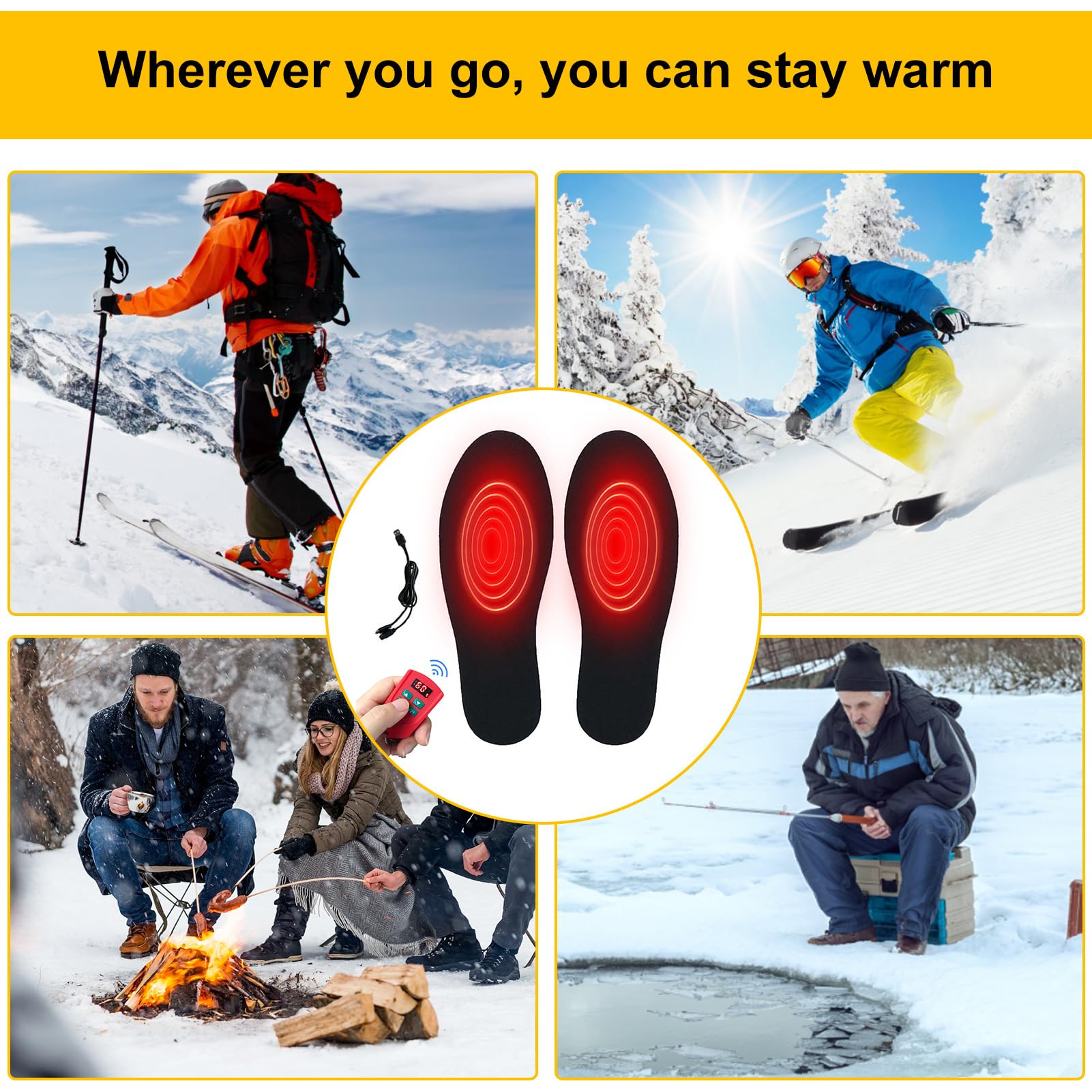 Semelles Chauffantes Rechargeables pour Femme Respirantes, Lavables, | Semelles de bottes chauffantes Respirantes Lavables Ski Moto Randonnée Camping Chasse