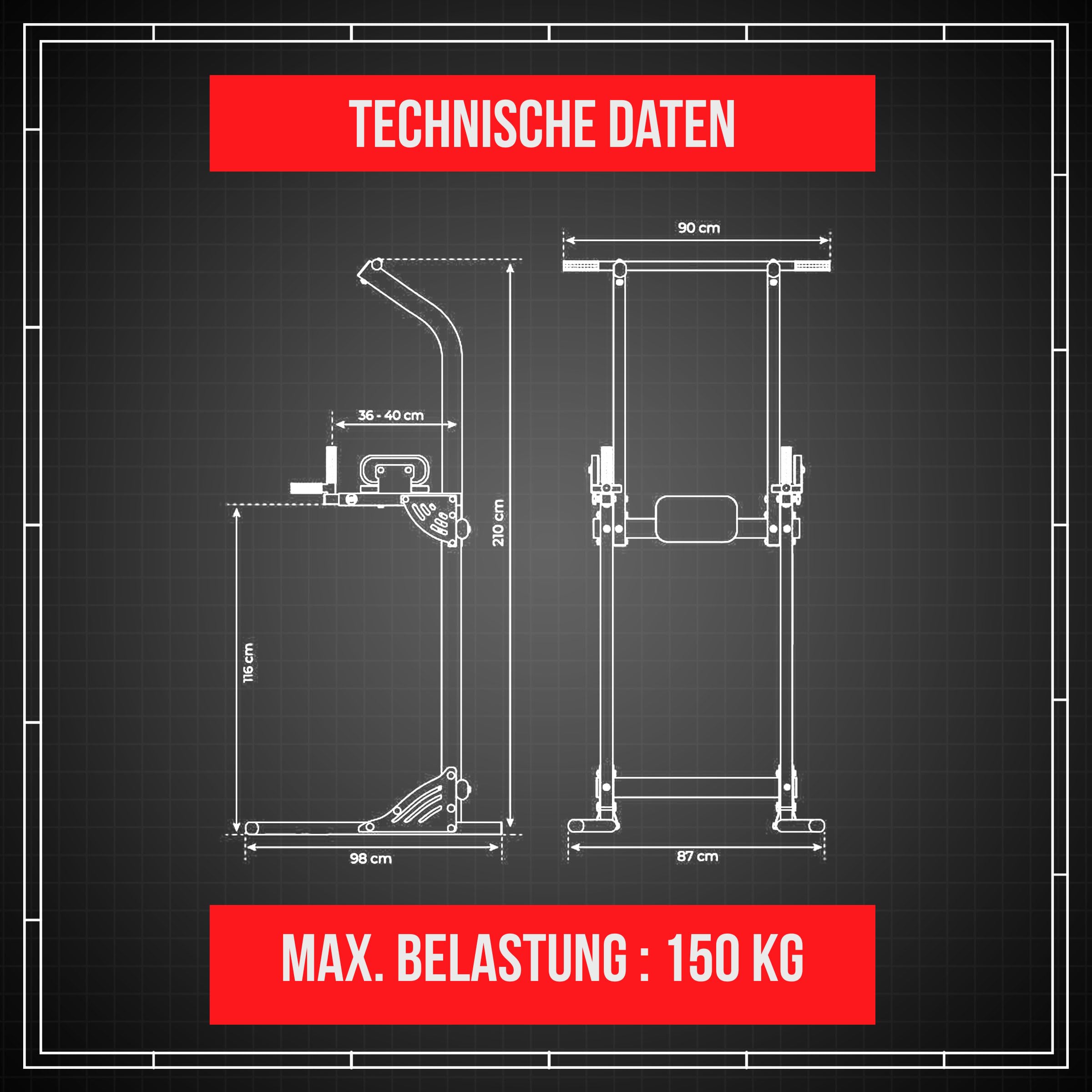 K-Sport: Power Tower Appareil de fitness | Barre de traction autoportante | Tour de force multifonction jusqu'à 150 kg | Tour de fitness